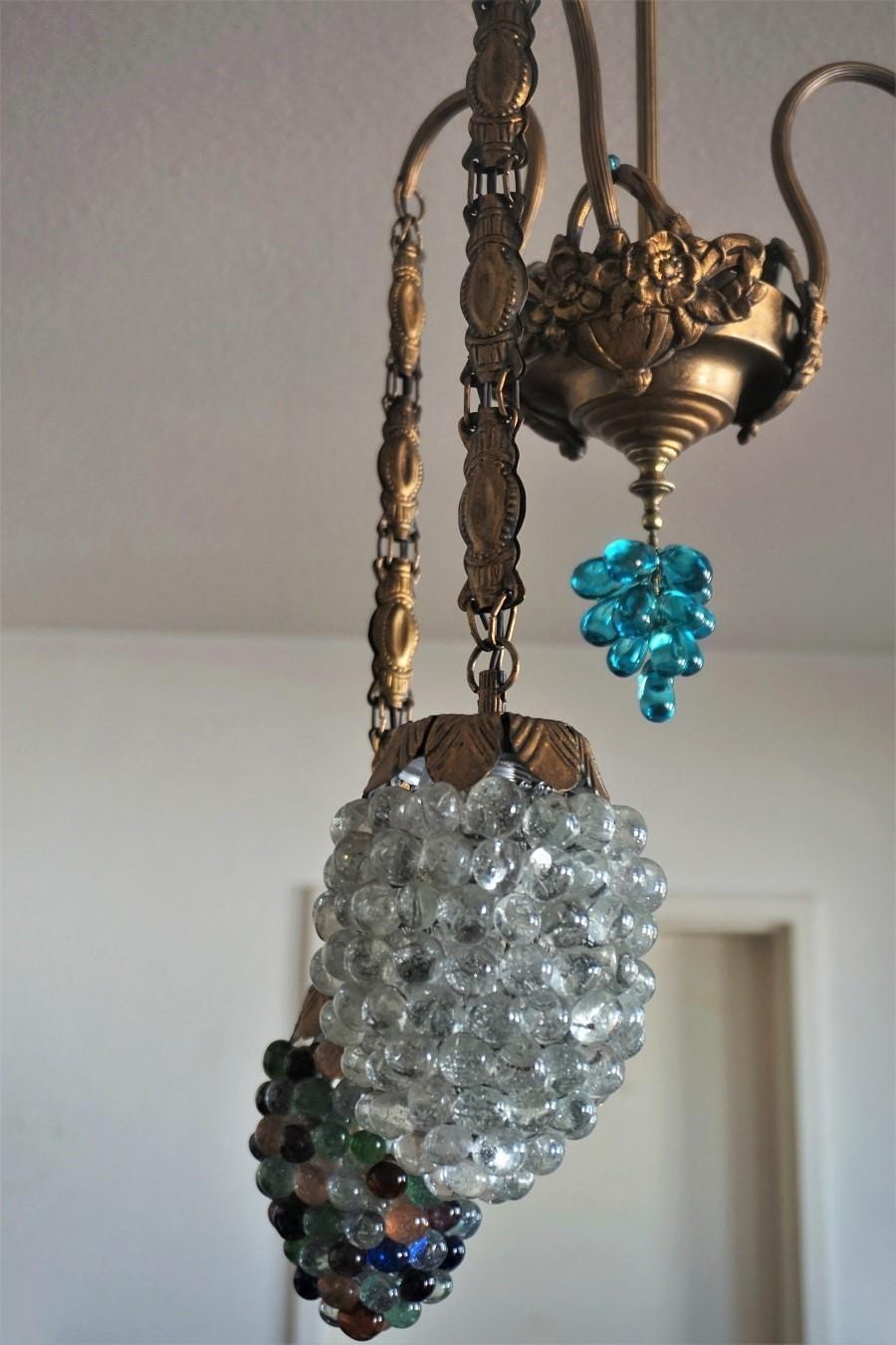 Lampadario a tre luci in vetro di Murano Art Deco, Italia, metà del XX secolo in vendita 1
