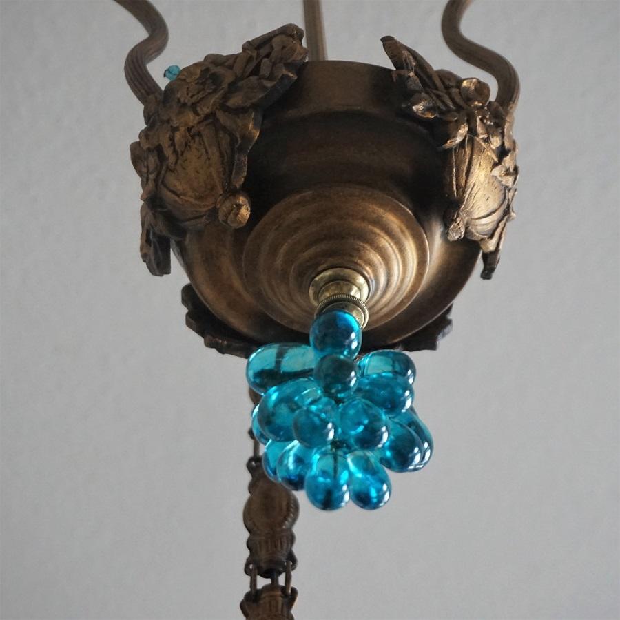 Art Deco Murano Glass Three-Light Grape Chandelier, Italy, Mid-20th Century For Sale 2