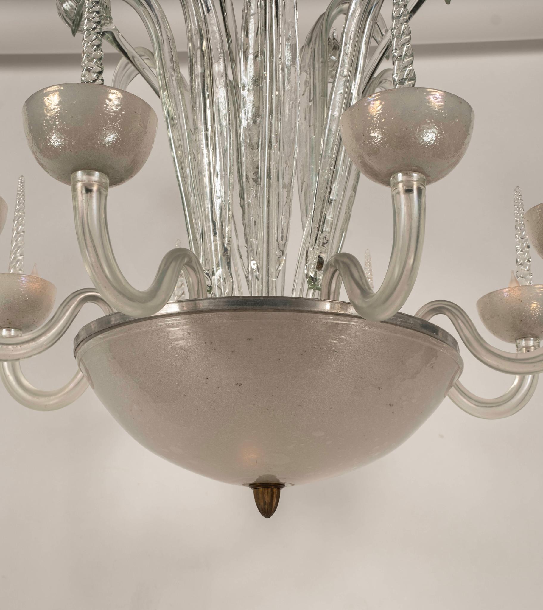 Vetro soffiato Lampadario a tulipano in vetro di Murano Art Deco in vendita
