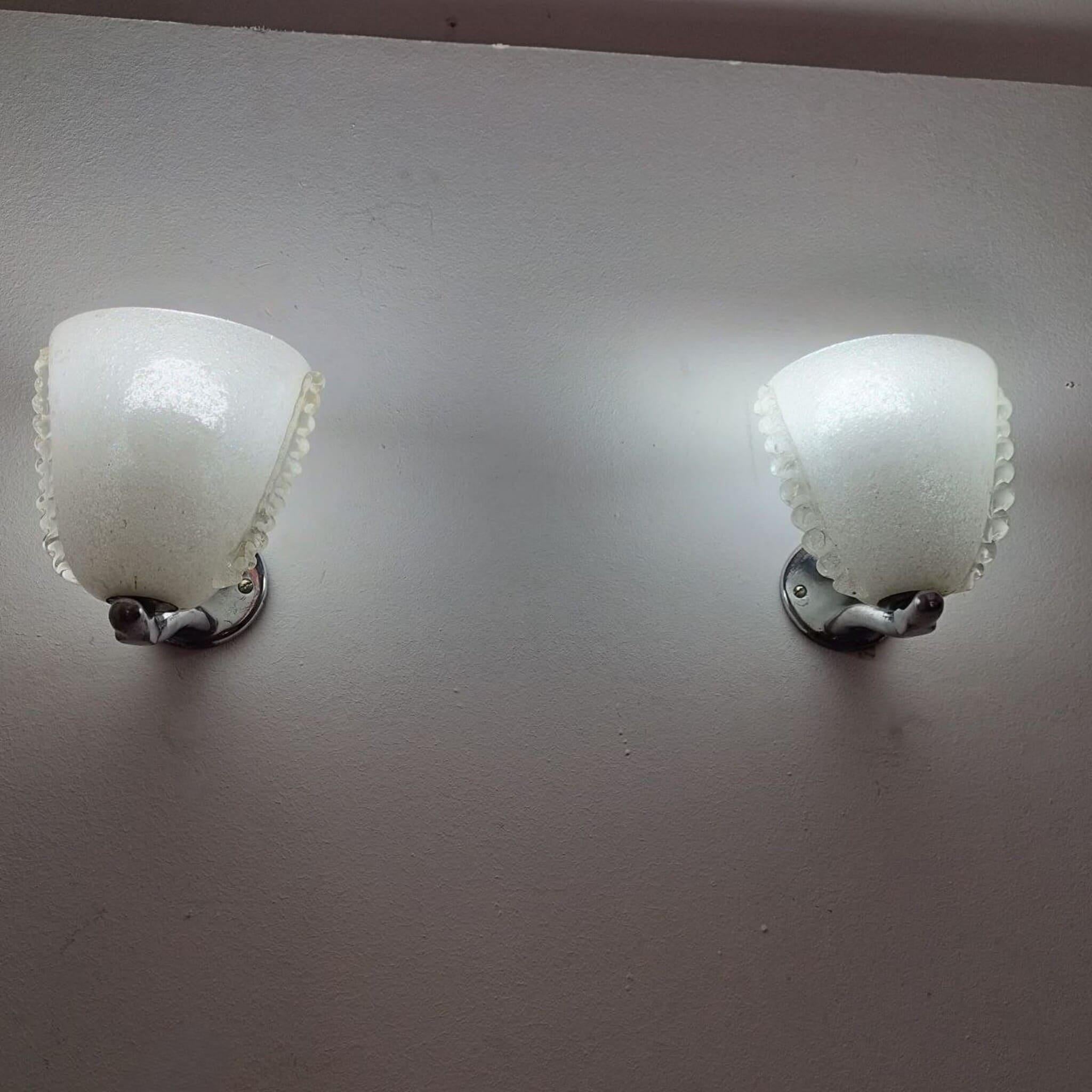 Art deco murano glass wall sconces by Carlo Scarpa for Venini, Italy, 1930s 1