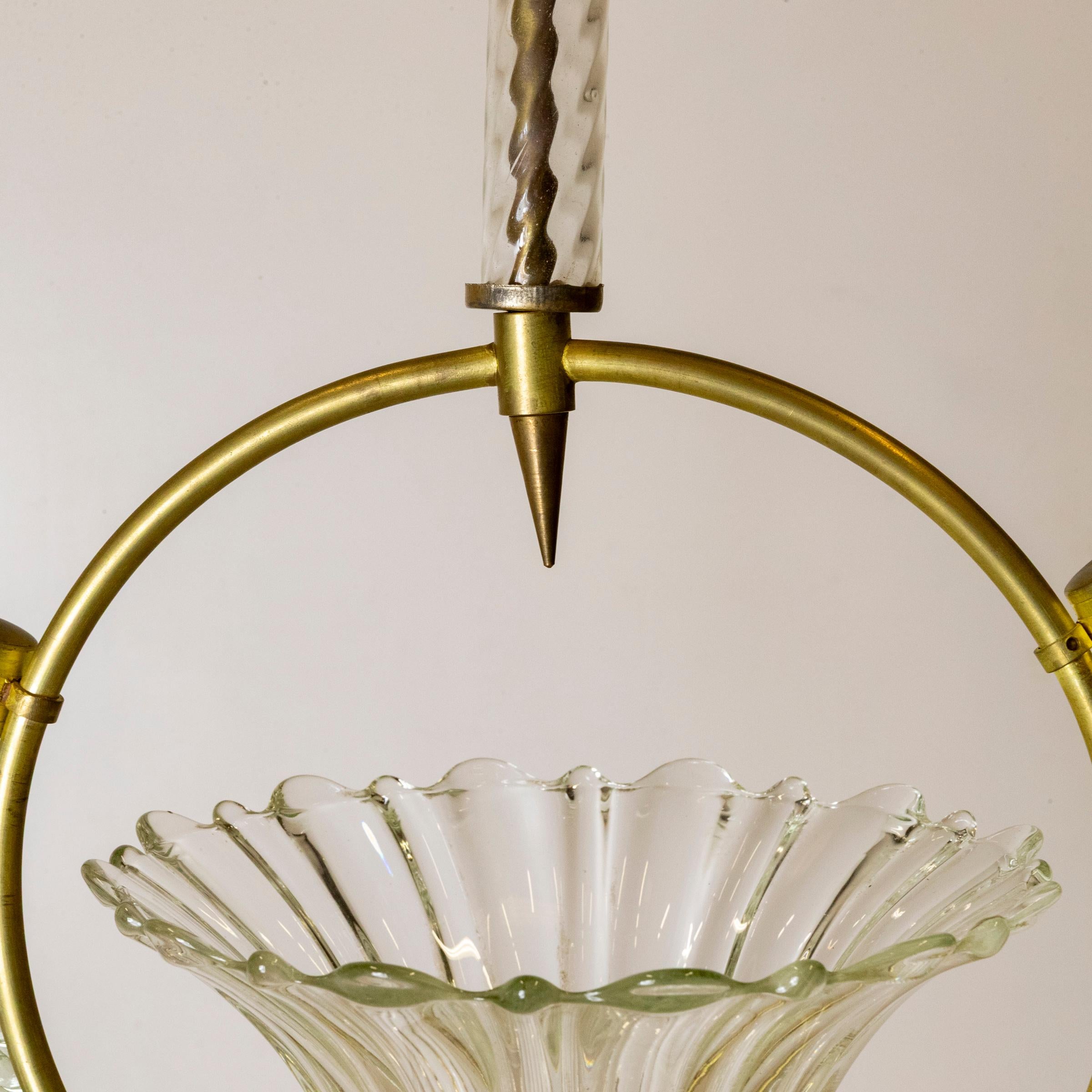 Laiton Art Deco Murano Light by Ercole Barovier en vente