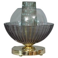 Art Deco Murano Round Art Glass Smoked Color Table Lamps, 1980