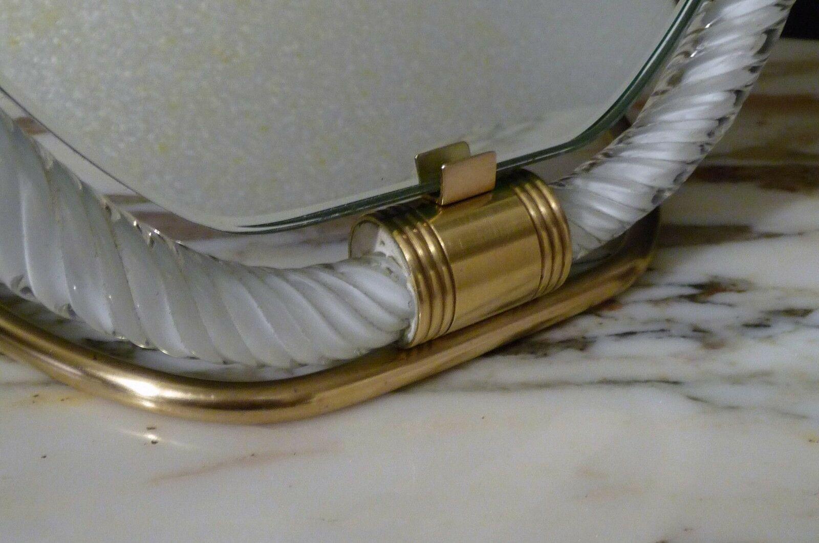 For your consideration is this vintage retro Italian Murano Venini twisted white/clear dresser/table top vanity art glass mirror.  Professionally polished with new felt mirror back, this example is without issue and is in very good vintage