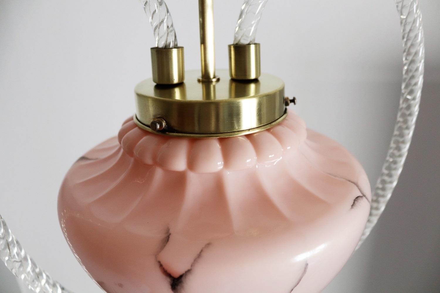 Mid-20th Century Art Deco Murano Glass and Brass Pendant Lamp or Lantern, 1930s