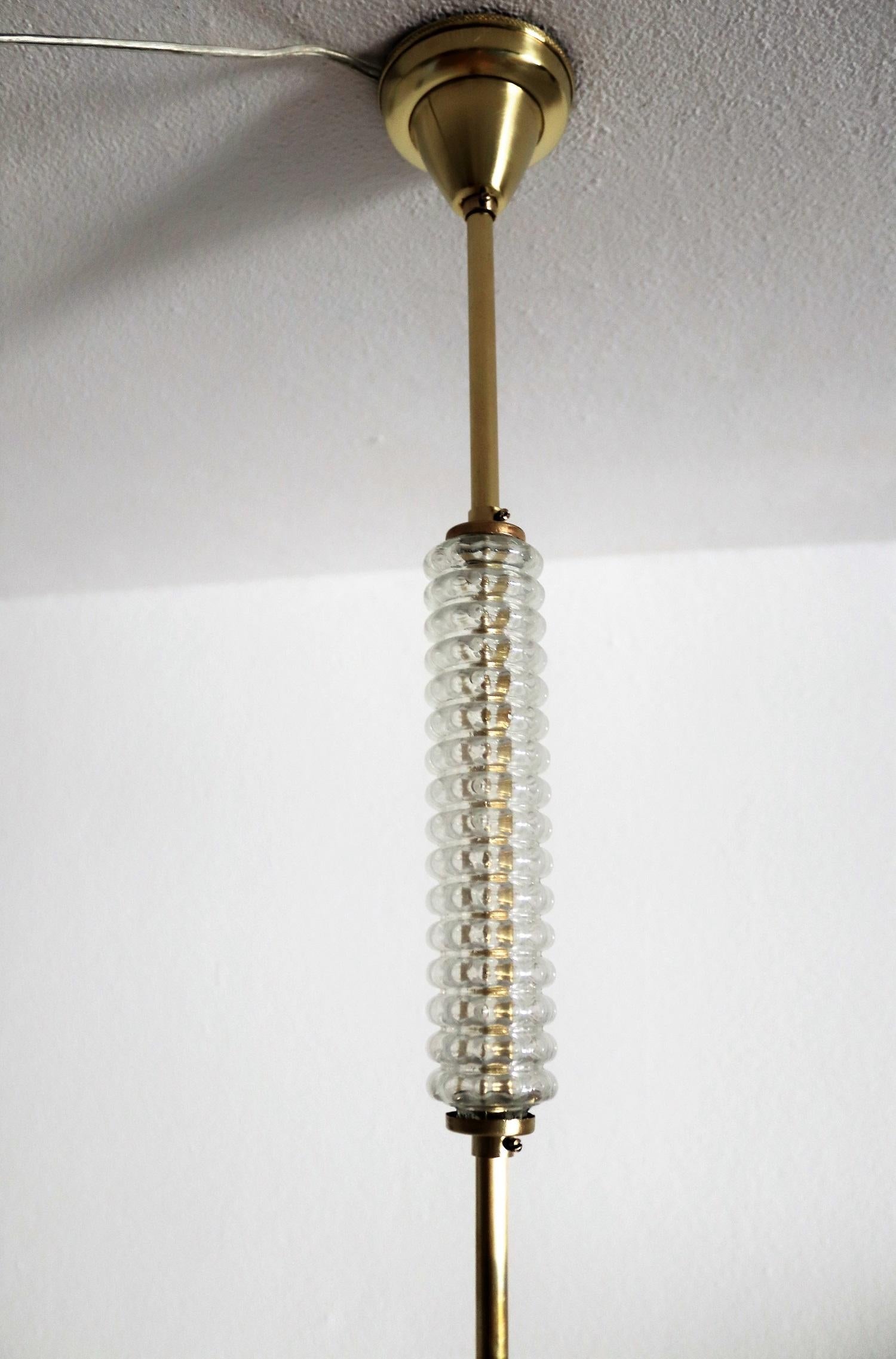 Art Deco Murano Glass and Brass Pendant Lamp or Lantern, 1930s 2