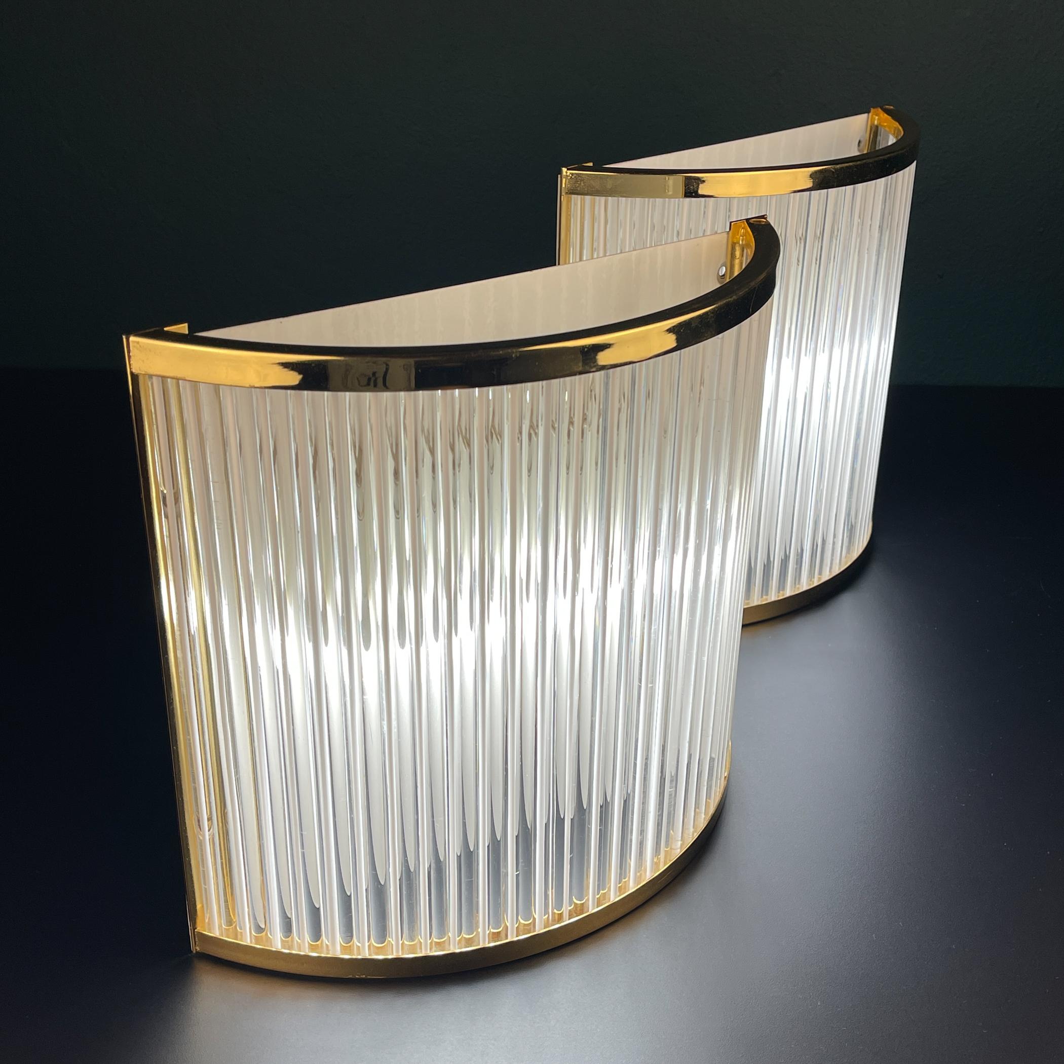 Metal Art Deco Murano Wall lamps by De Majo, Set of 2, Italy, 1970s For Sale