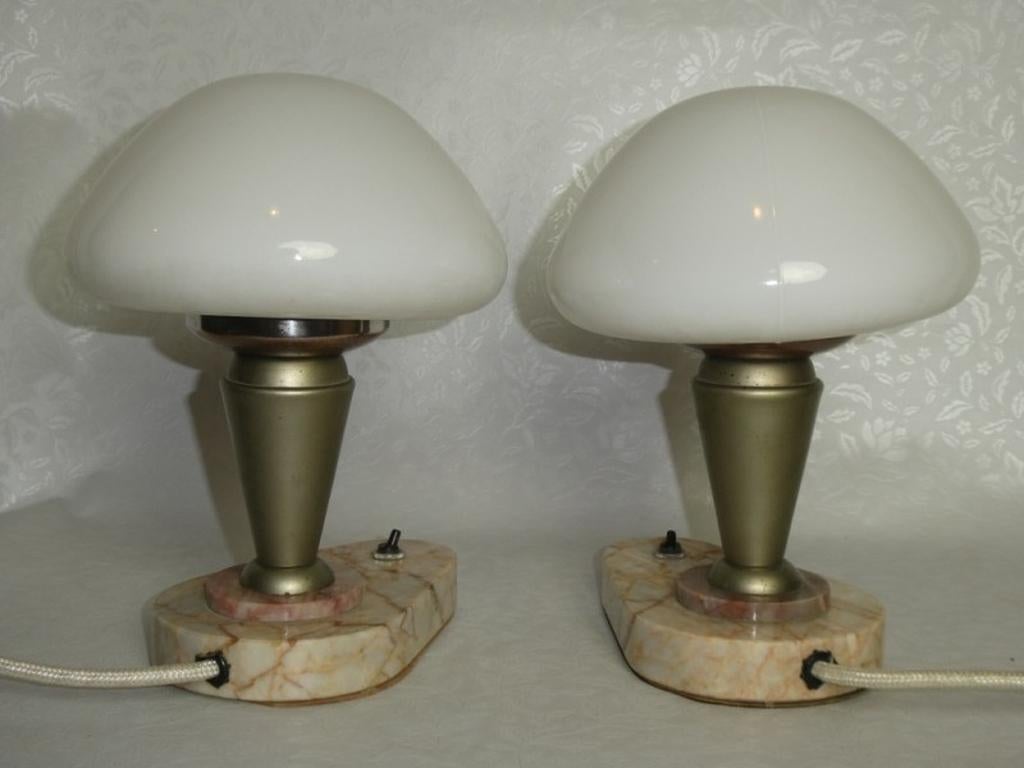 Art Deco mushroom bedside table lamps.