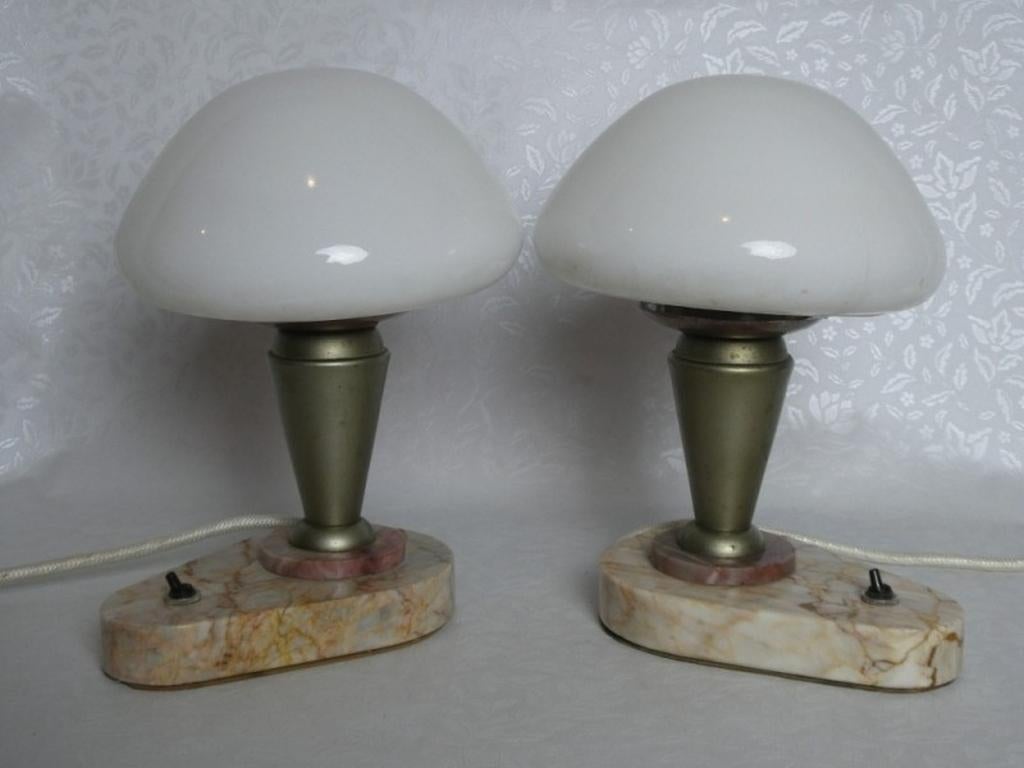 Art Deco Mushroom Bedside Table Lamps In Good Condition In Banská Štiavnica, SK