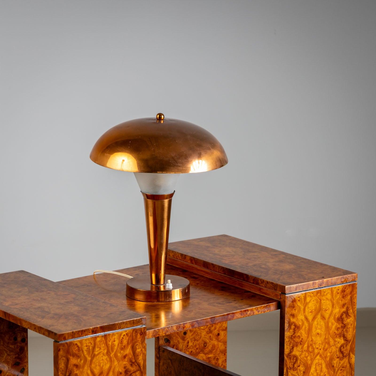 italien Lampe de table Art Déco Mushroom en cuivre, vers 1920/30 en vente