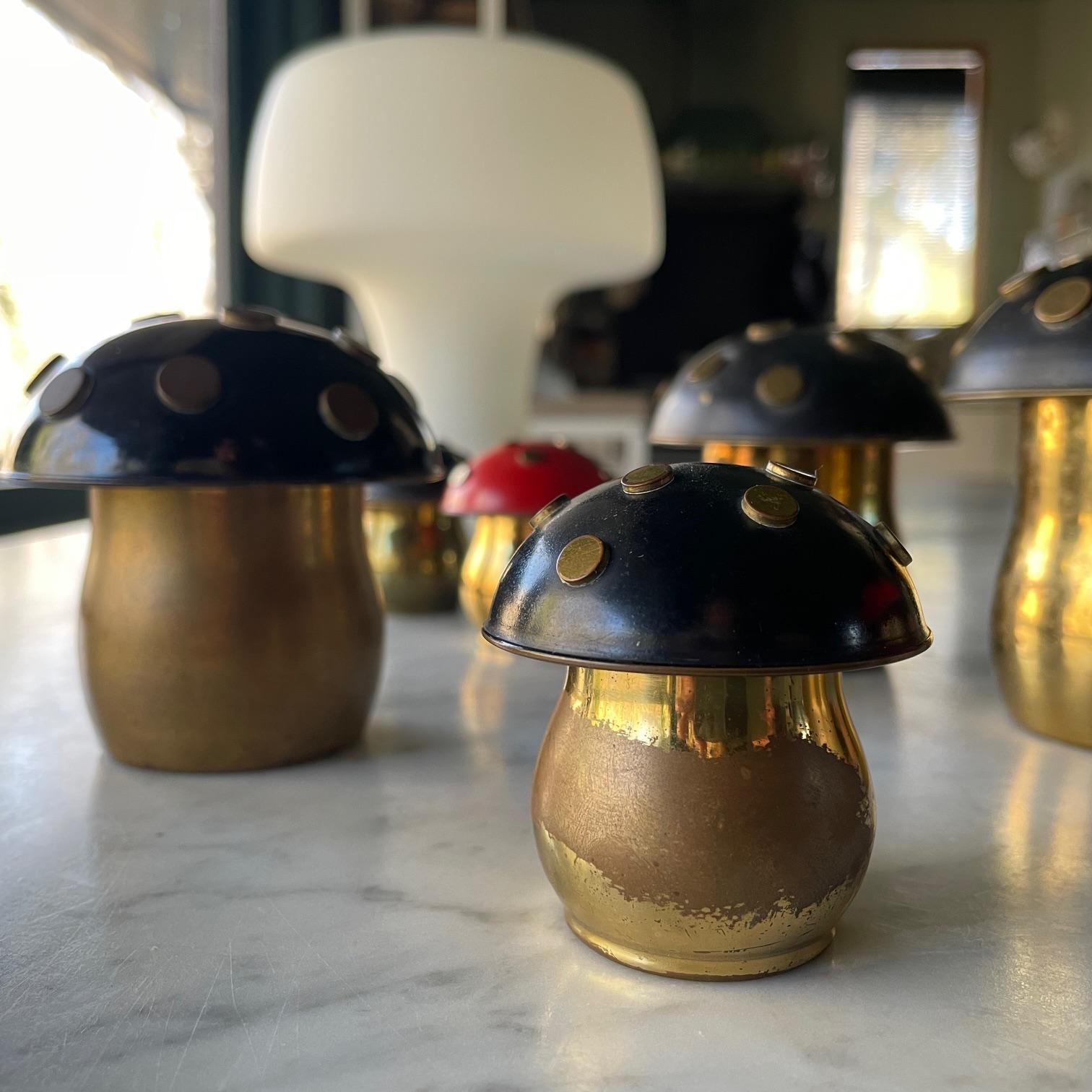 Art Deco Mushroom Snuff Cannister Collection Brass Polka Dot Austria Argentor  In Distressed Condition For Sale In Hyattsville, MD