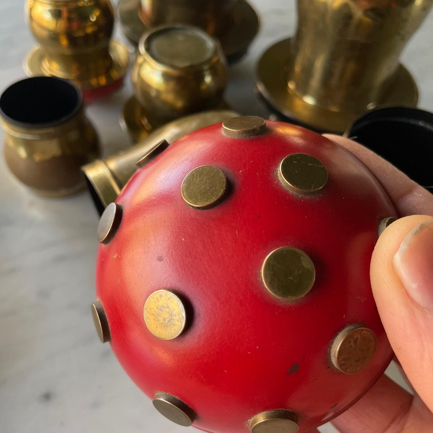Art Deco Mushroom Snuff Cannister Collection Brass Polka Dot Austria Argentor  For Sale 1