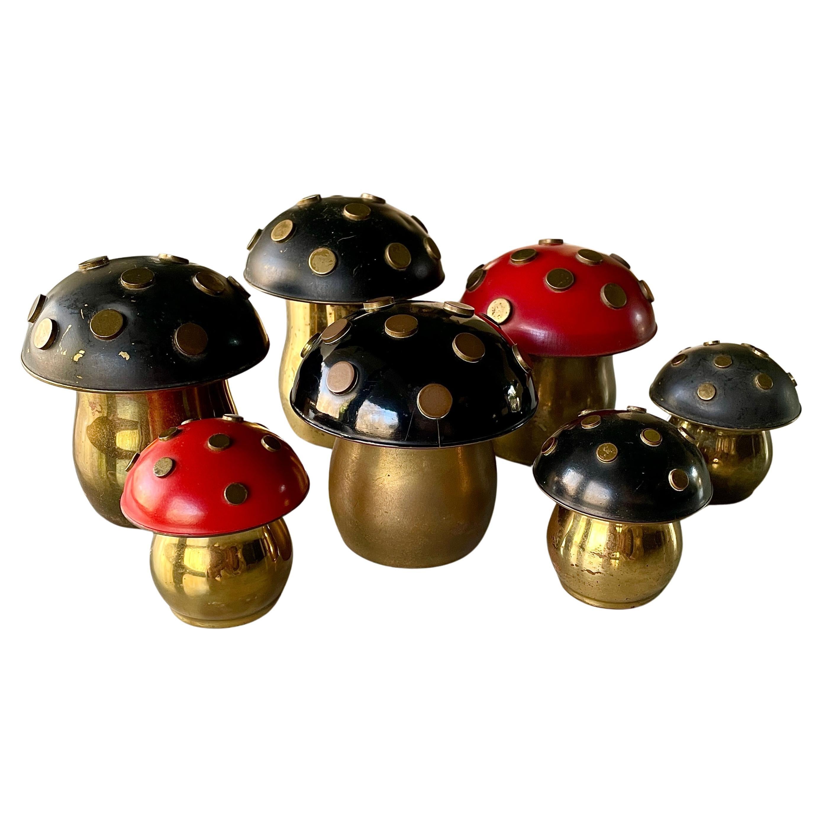 Art Deco Mushroom Snuff Cannister Collection Brass Polka Dot Austria Argentor  For Sale