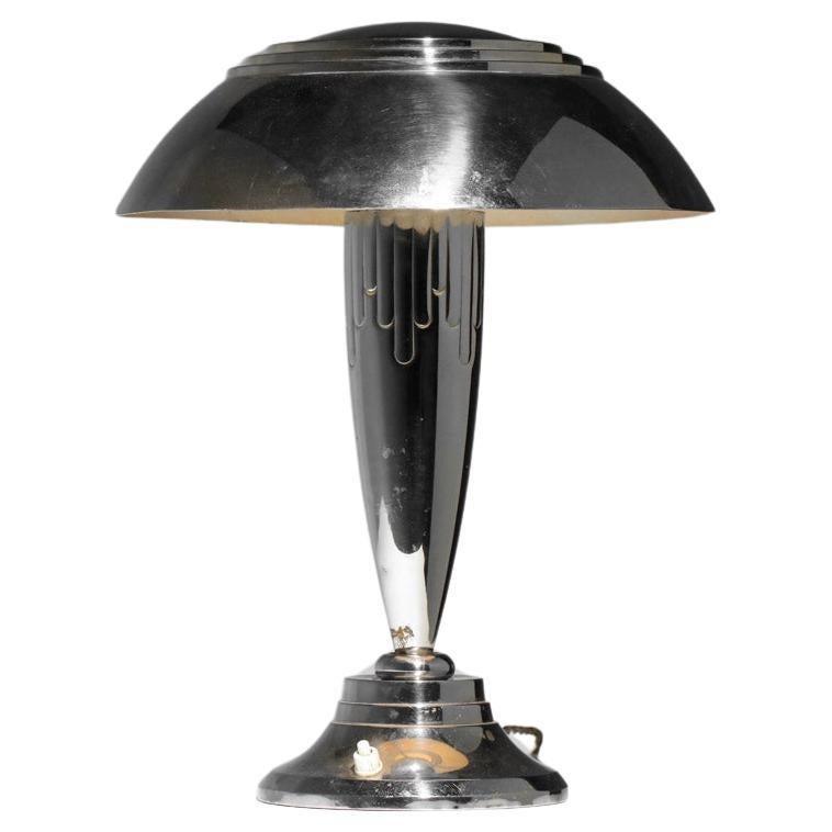 Art deco mushroom table lamp in chrome-plated steel