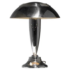 Art-déco-Tischlampe mit Pilzmotiv aus verchromtem Stahl