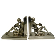 Antique Art Deco Musical Figural Bookends by Emile Carlier, France 1925