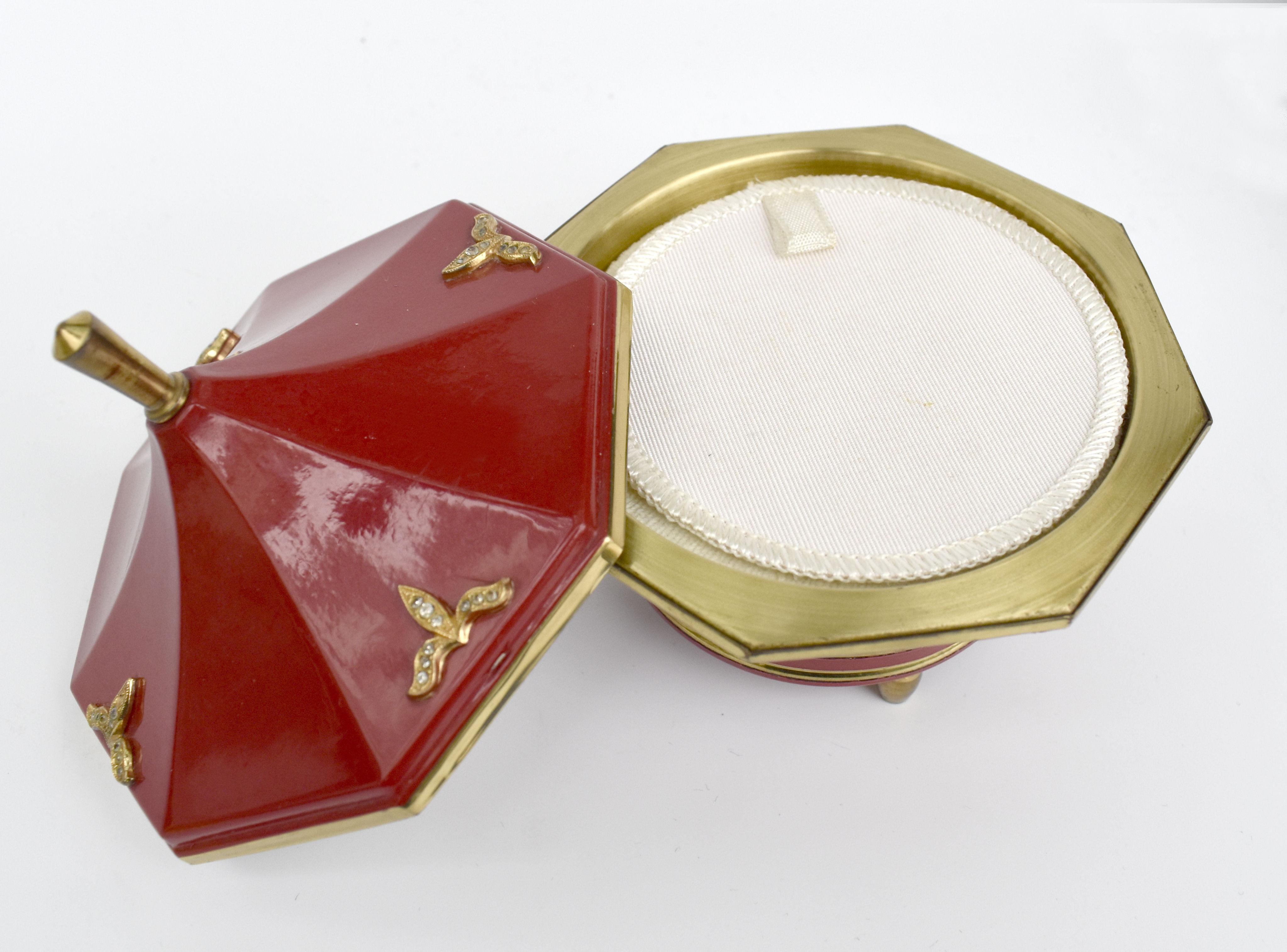 Brass Art Deco Musical Ladies Powder Compact Box, c1930 For Sale