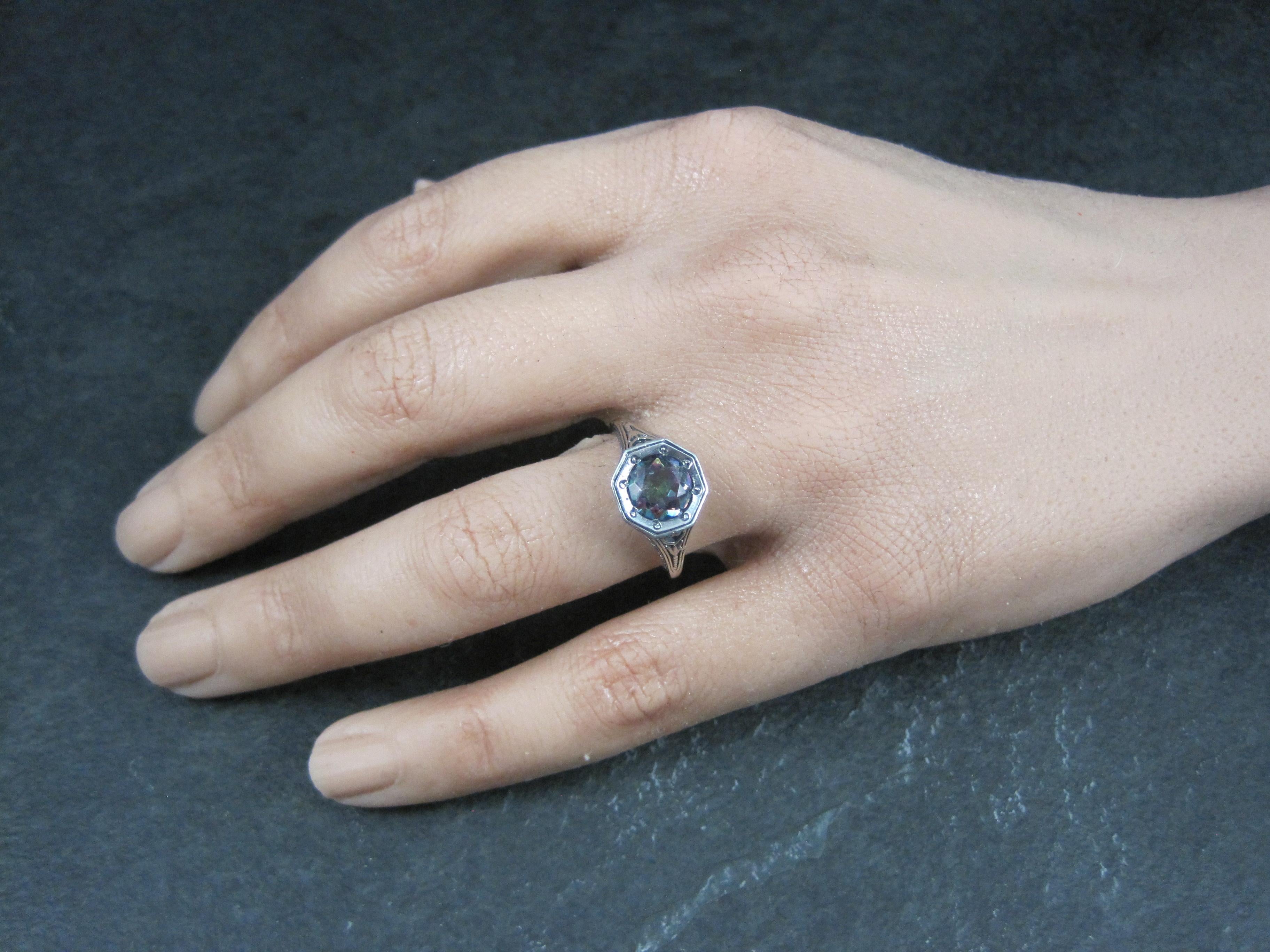 Anello solitario Art Deco Topazio Mistico Misura 7 A. Silver in vendita 4