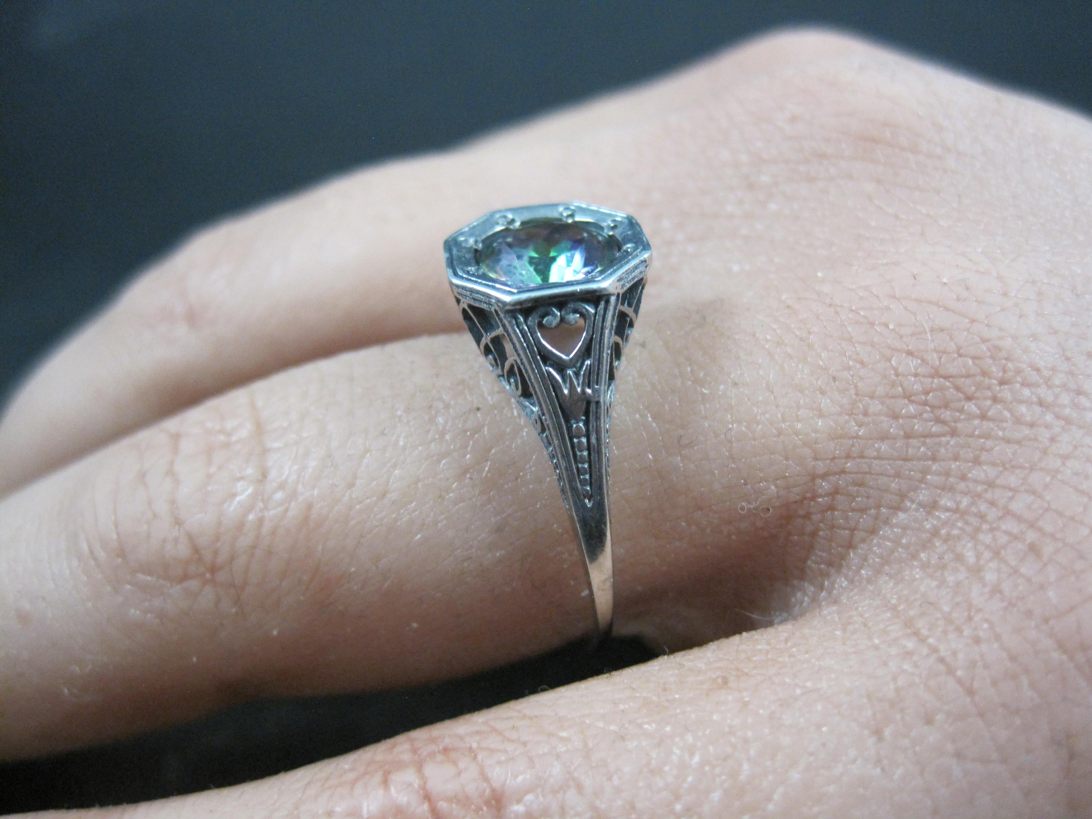Anello solitario Art Deco Topazio Mistico Misura 7 A. Silver in vendita 6