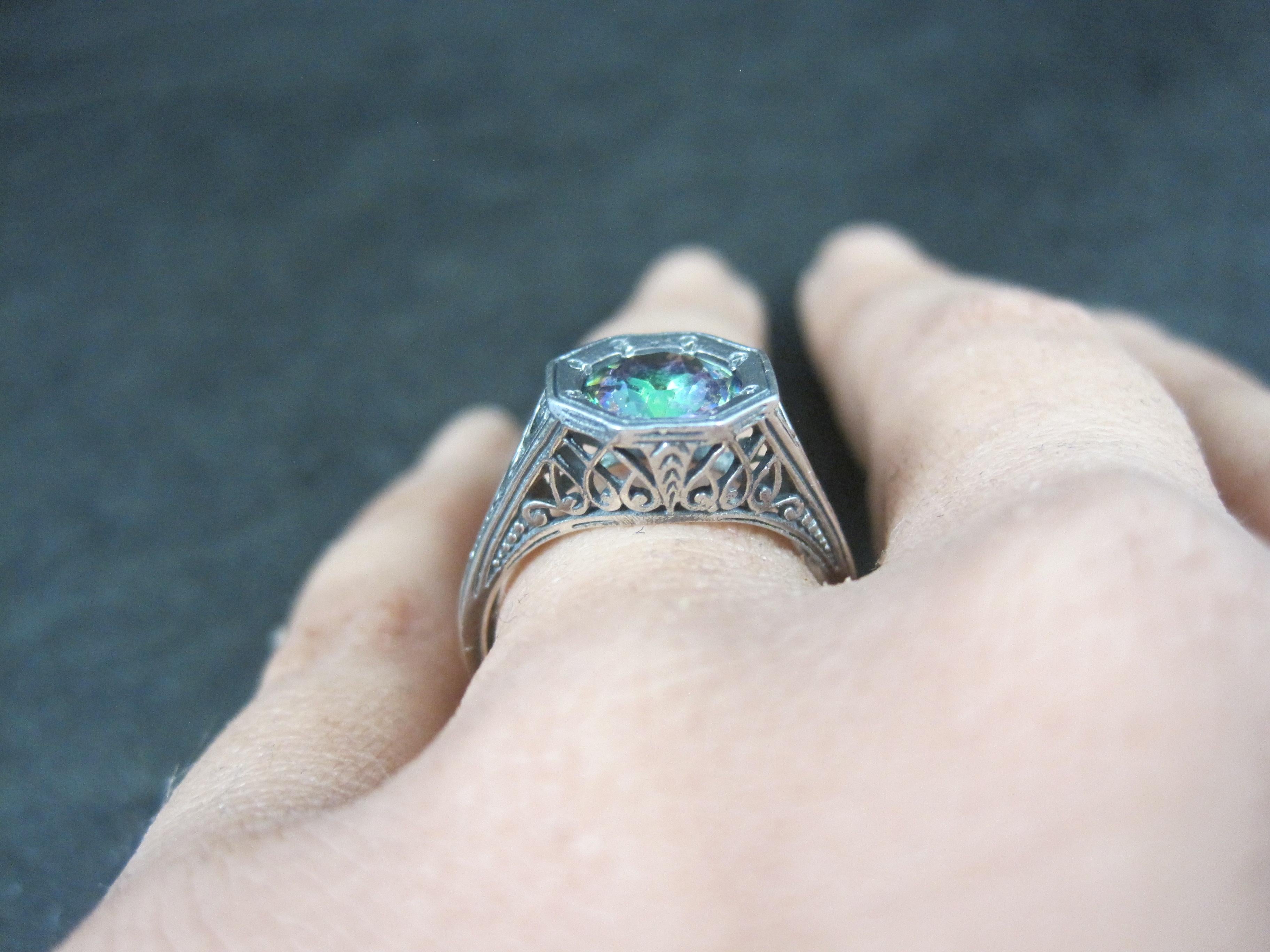 Anello solitario Art Deco Topazio Mistico Misura 7 A. Silver in vendita 7
