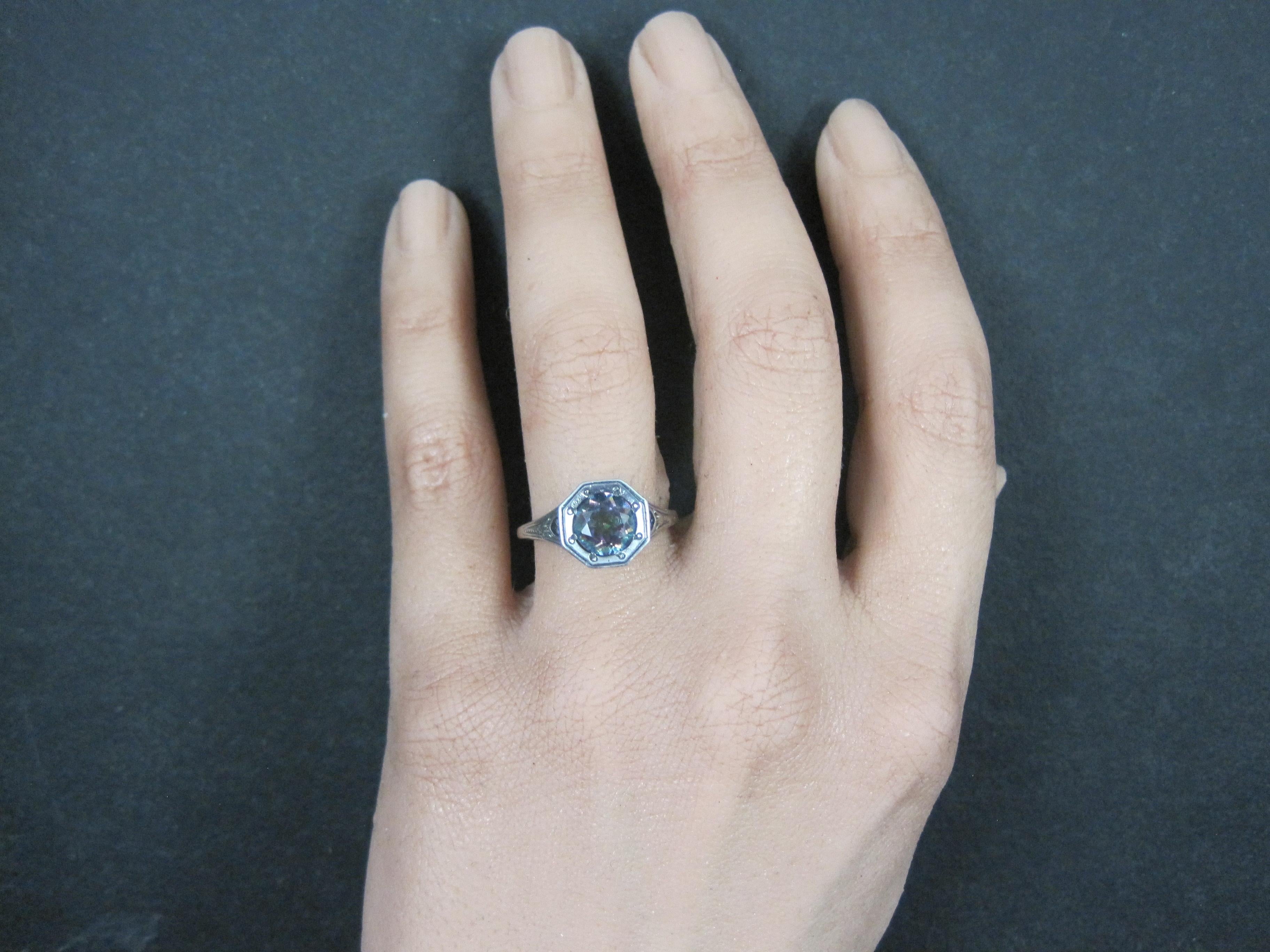 Anello solitario Art Deco Topazio Mistico Misura 7 A. Silver in vendita 8