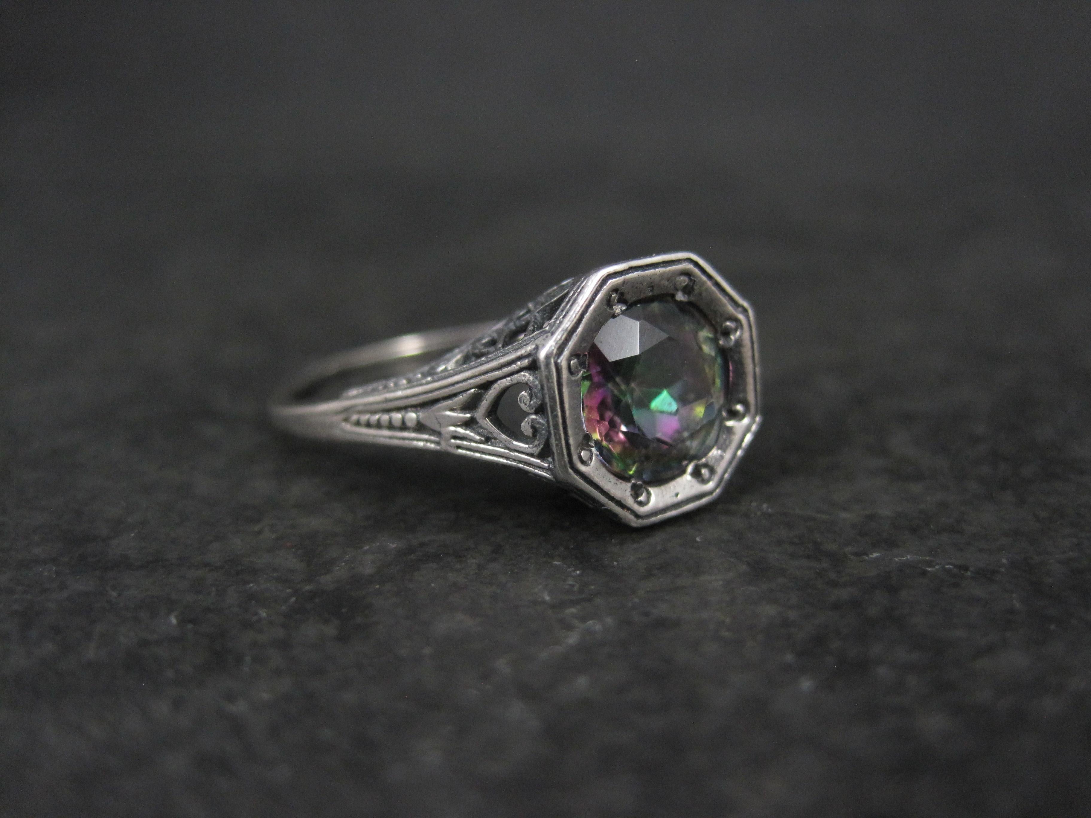 Art Déco Anello solitario Art Deco Topazio Mistico Misura 7 A. Silver in vendita