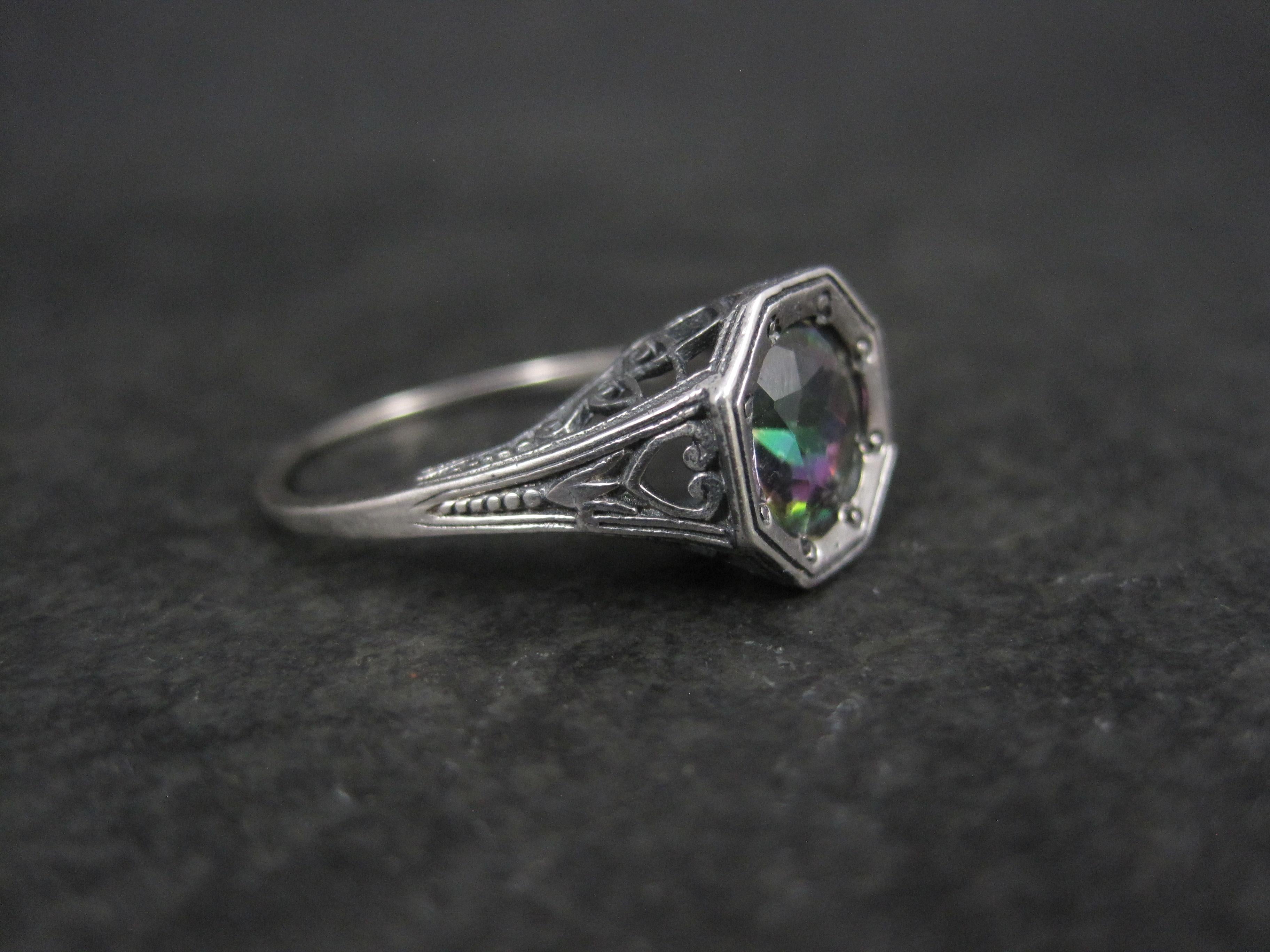 Taglio rotondo Anello solitario Art Deco Topazio Mistico Misura 7 A. Silver in vendita