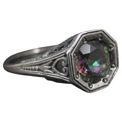 Art Deco Mystic Topaz Solitaire Ring Size 7 Sterling Silver