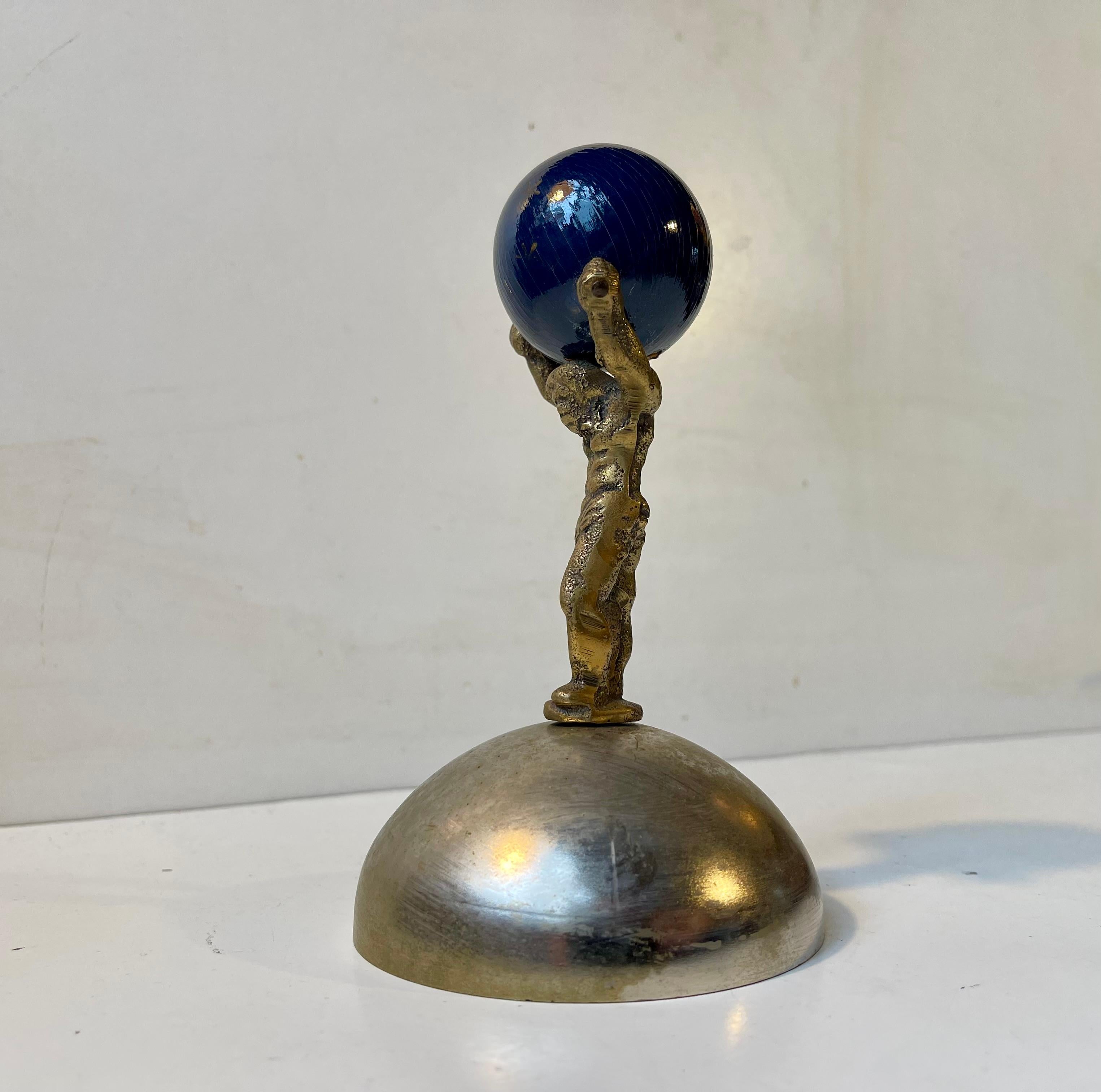 European Art Deco Mythological Bronze Ornament of Atlas, 1920s For Sale