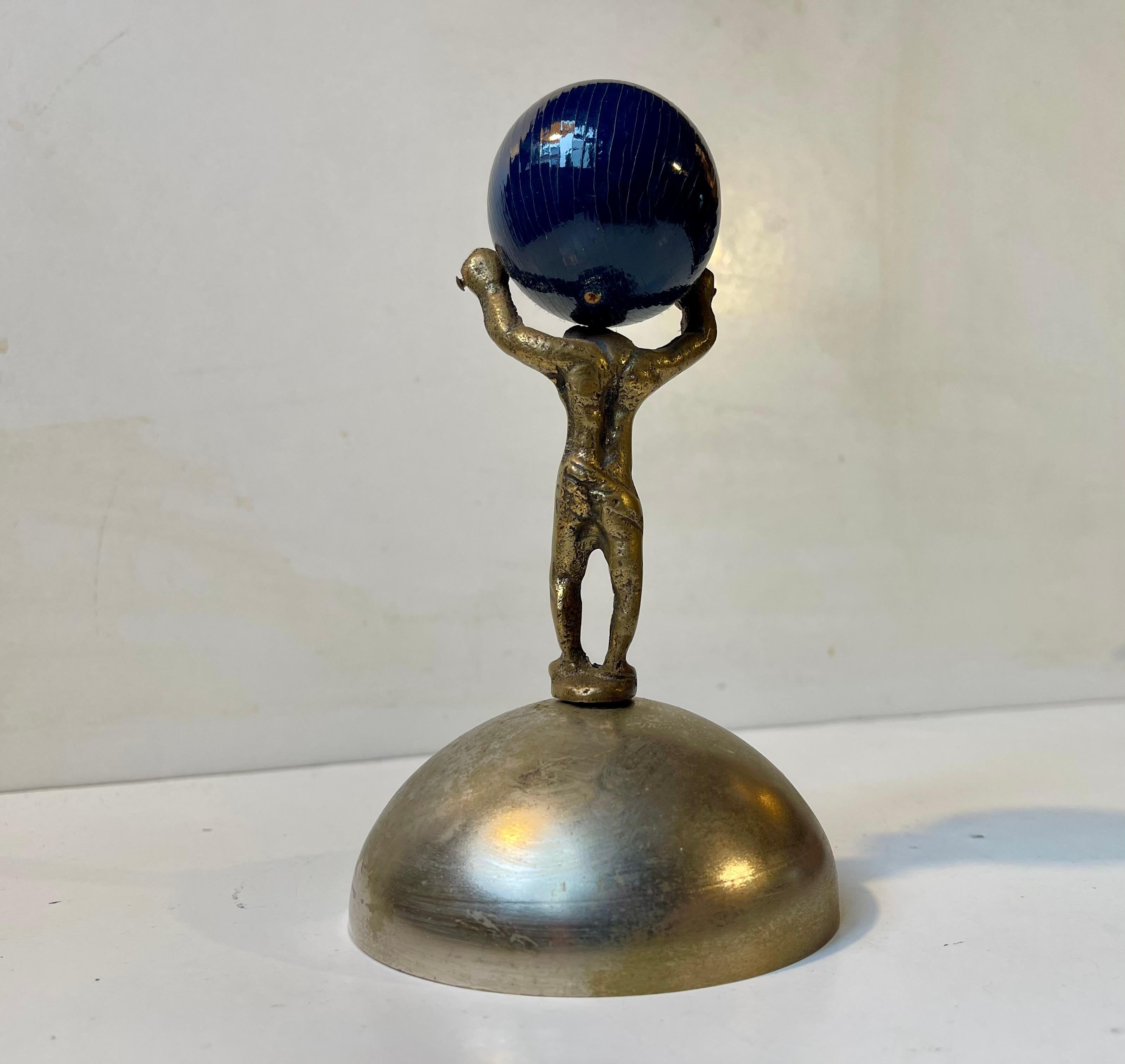 Art Deco Mythological Bronze Ornament of Atlas, 1920s In Good Condition For Sale In Esbjerg, DK