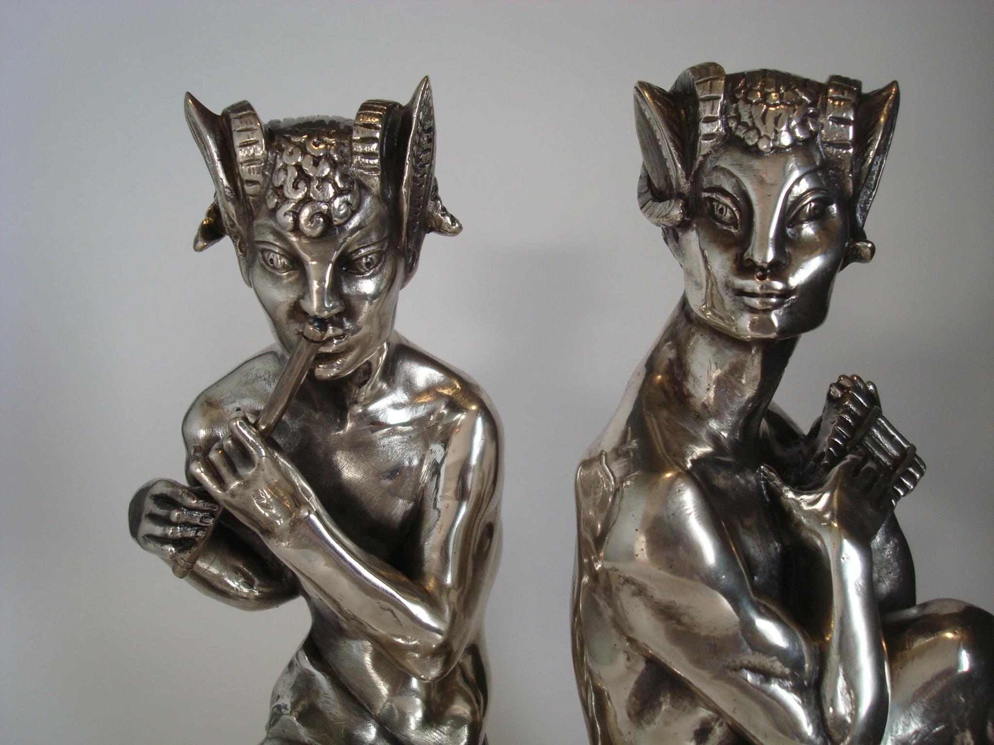 French Art Deco Mythological Faun Bookends, Signed Gilbert, circa 1925