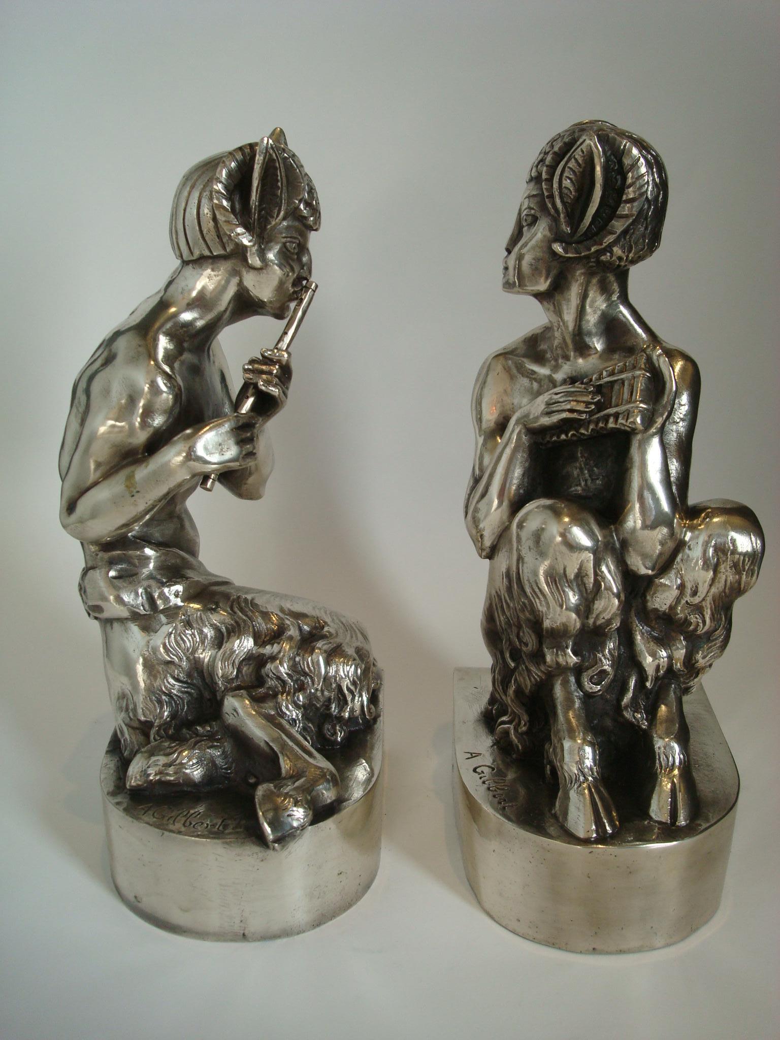 Art Deco Mythological Faun Bookends, Signed Gilbert, circa 1925 2