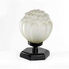 Art Deco Nacre Glass Black Lacquer Table Lamp, 20th Century