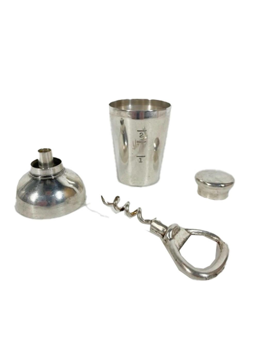 Art Deco Napier Cocktail Shaker-Form Jigger with Funnel and Corkscrew/Opener In Good Condition In Nantucket, MA