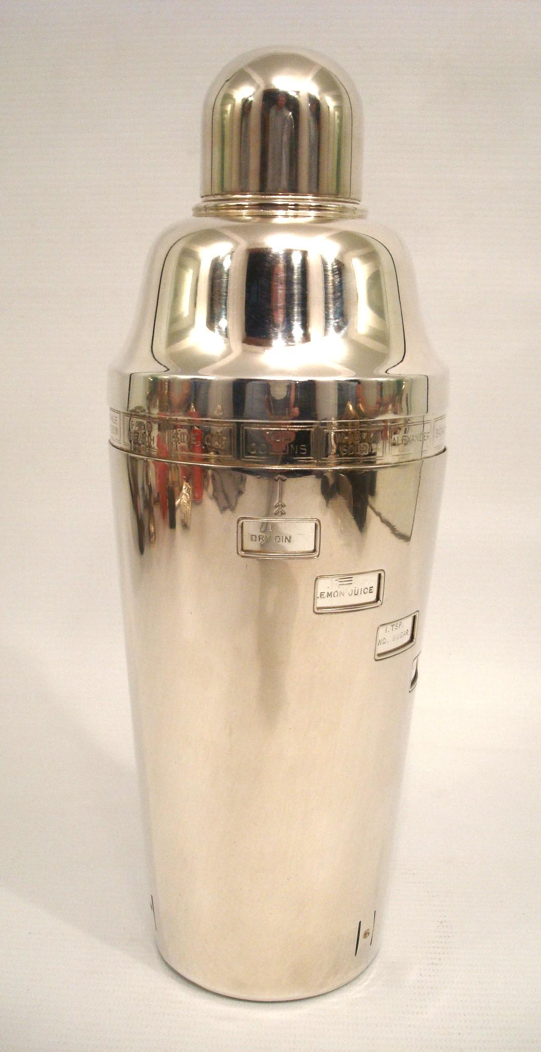 Mid-Century Modern Art Deco Napier Recipe / Menu Cocktail Shaker, c.1930's For Sale