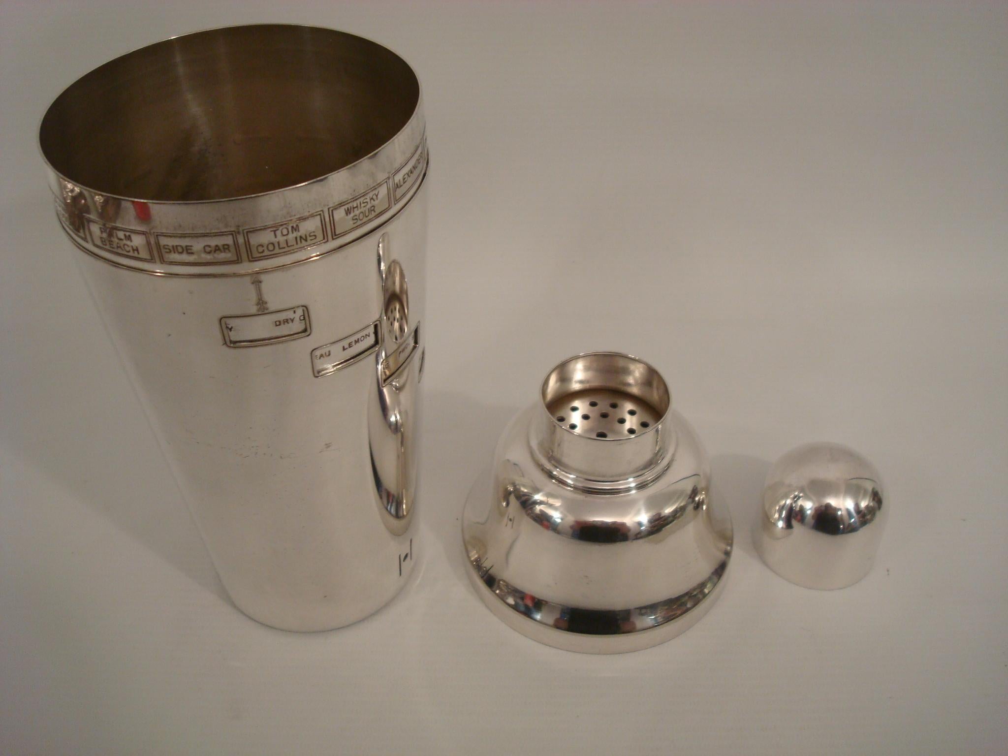 20th Century Art Deco Napier Recipe / Menu Cocktail Shaker, c.1930's