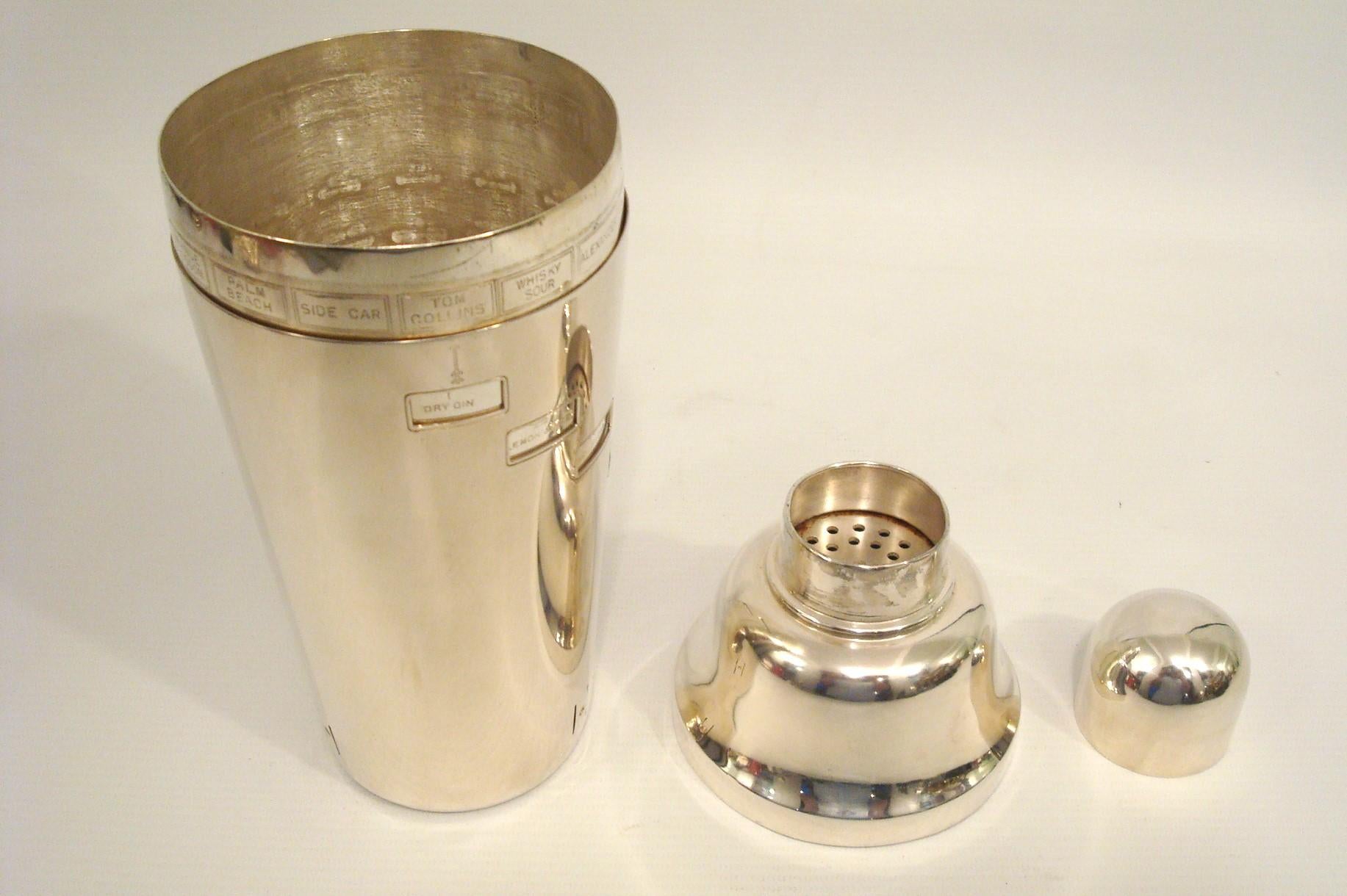 Art Deco Napier Recipe / Menu Cocktail Shaker, c.1930's For Sale 1