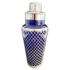 Art Deco, National Silver Co. Silver Overlaid Cobalt Blue Glass Cocktail Shaker
