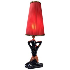 Antique Art Deco Native Girl Plaster Lamp