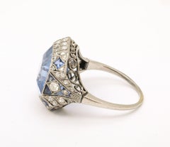 Art Deco Natural 11 Cts Cornflower Sapphire with Filegree Platinum Mounting