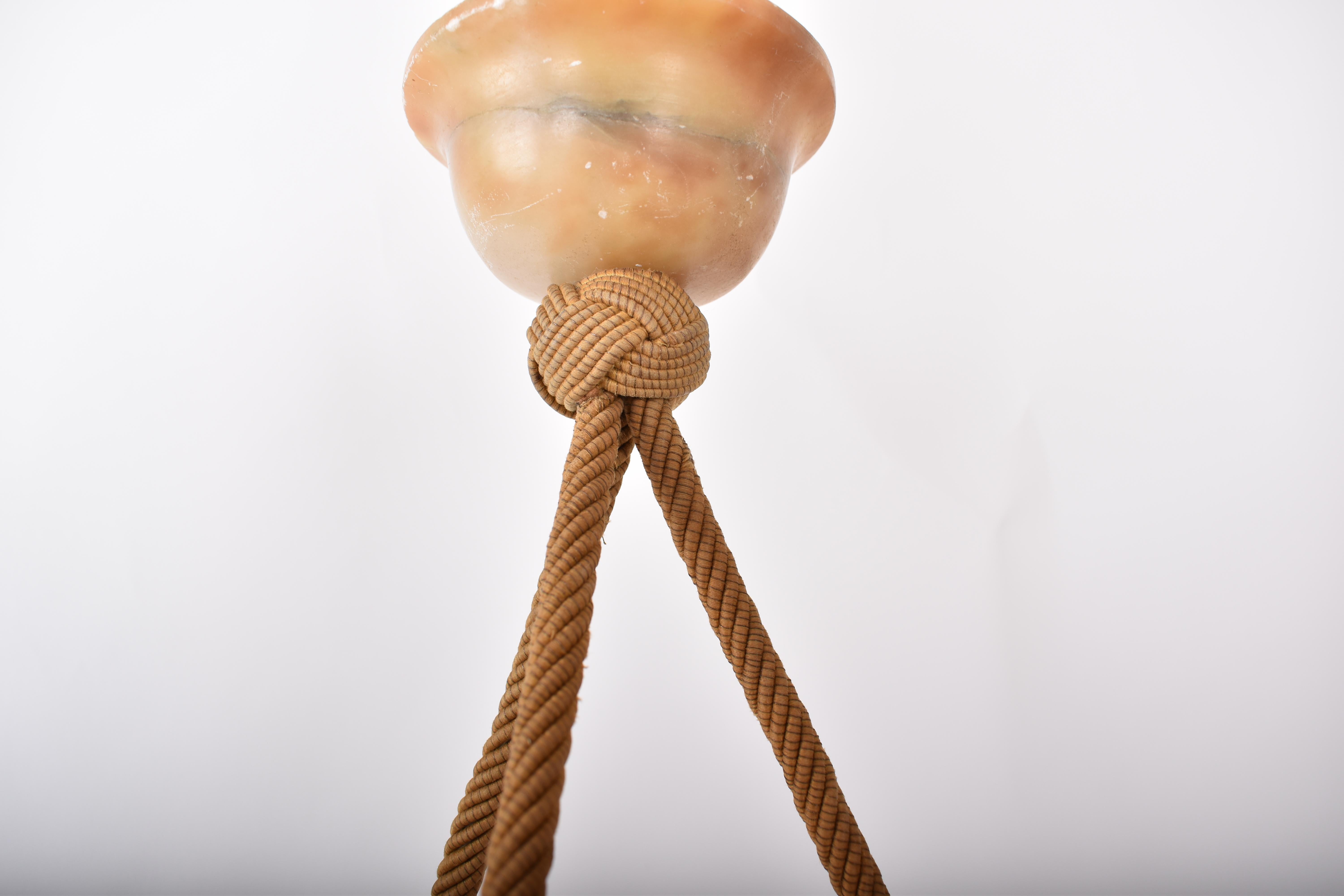 Art Deco Natural Alabaster Pendant Lamp Amber Coloured, Switzerland, 1940 In Good Condition In Le Grand-Saconnex, CH