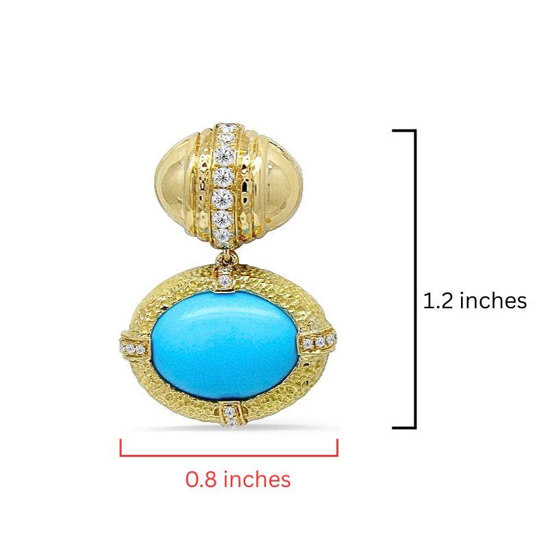 Pendientes Art Decó de Gota de Turquesa Americana Natural y Diamantes en Oro Amarillo de 18 K en Nuevo estado para la venta en New York, NY