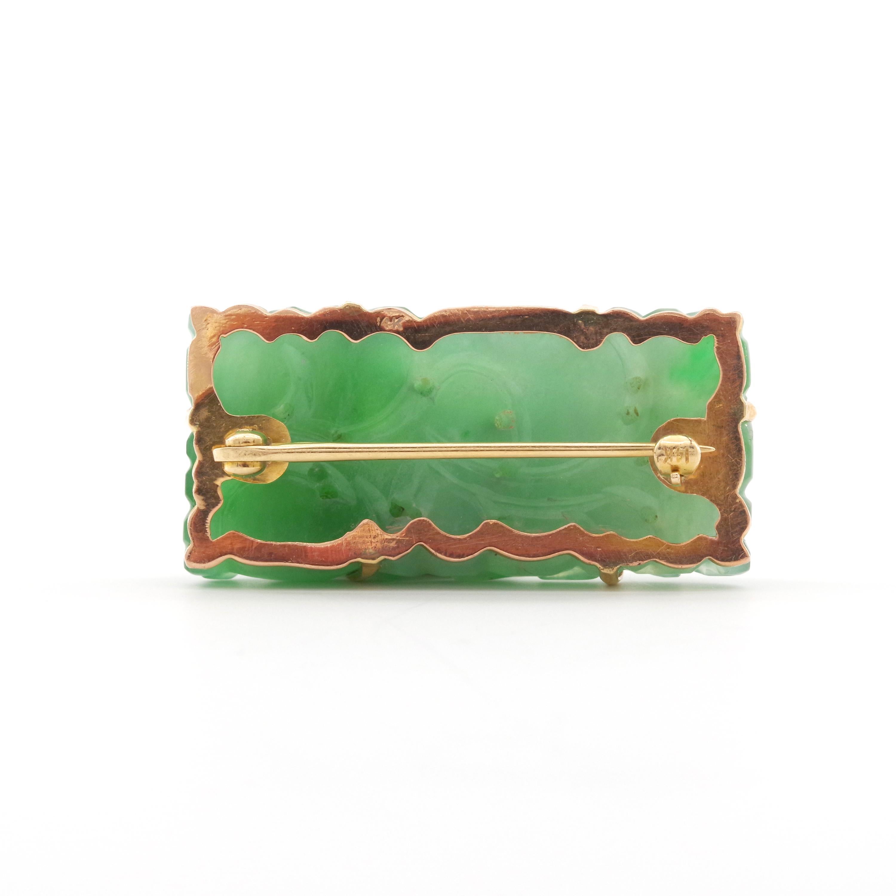 Art Deco Natural and Untreated Jade Brooch in Apple Green Singularly Spectacular 10