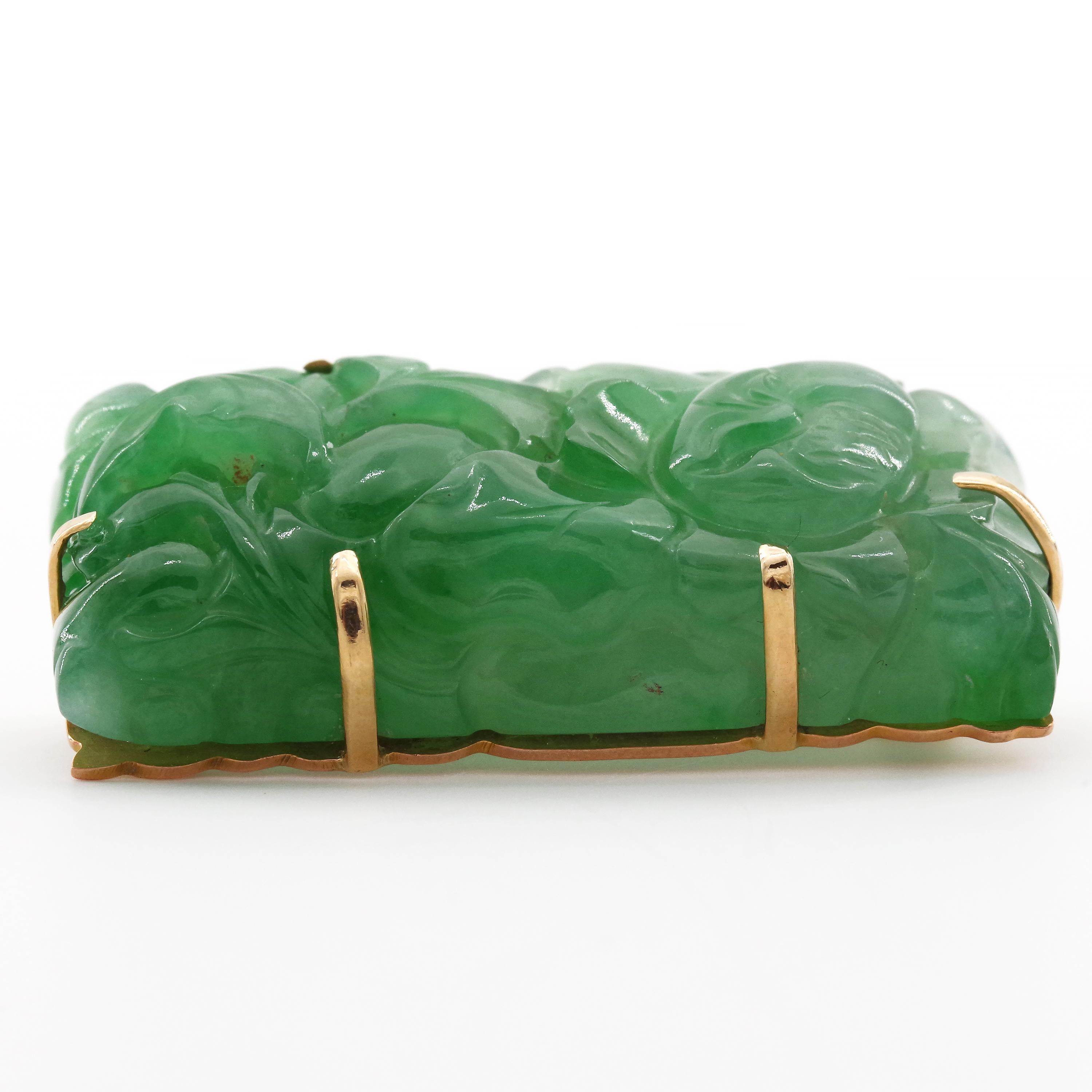 Art Deco Natural and Untreated Jade Brooch in Apple Green Singularly Spectacular 1