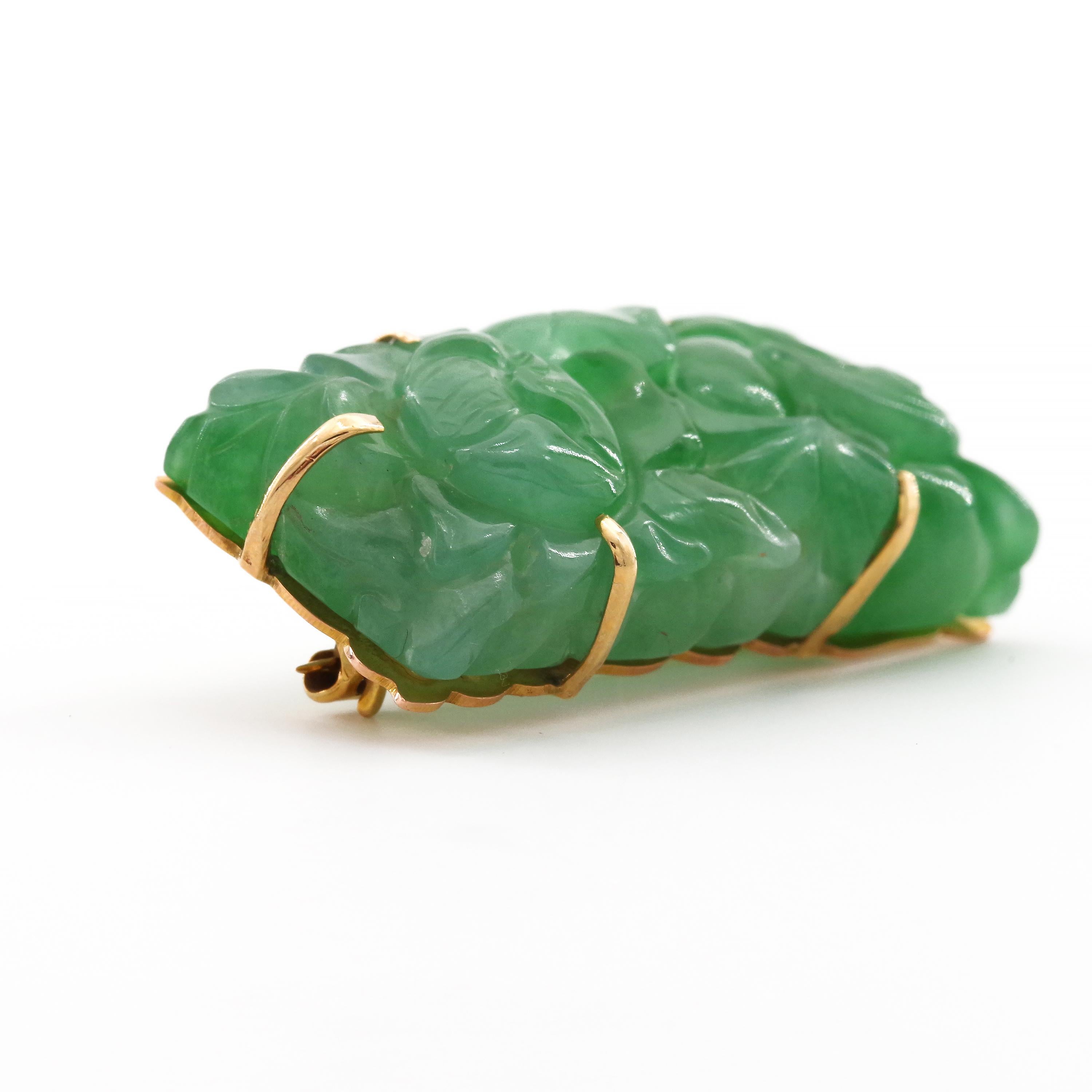 Art Deco Natural and Untreated Jade Brooch in Apple Green Singularly Spectacular 5