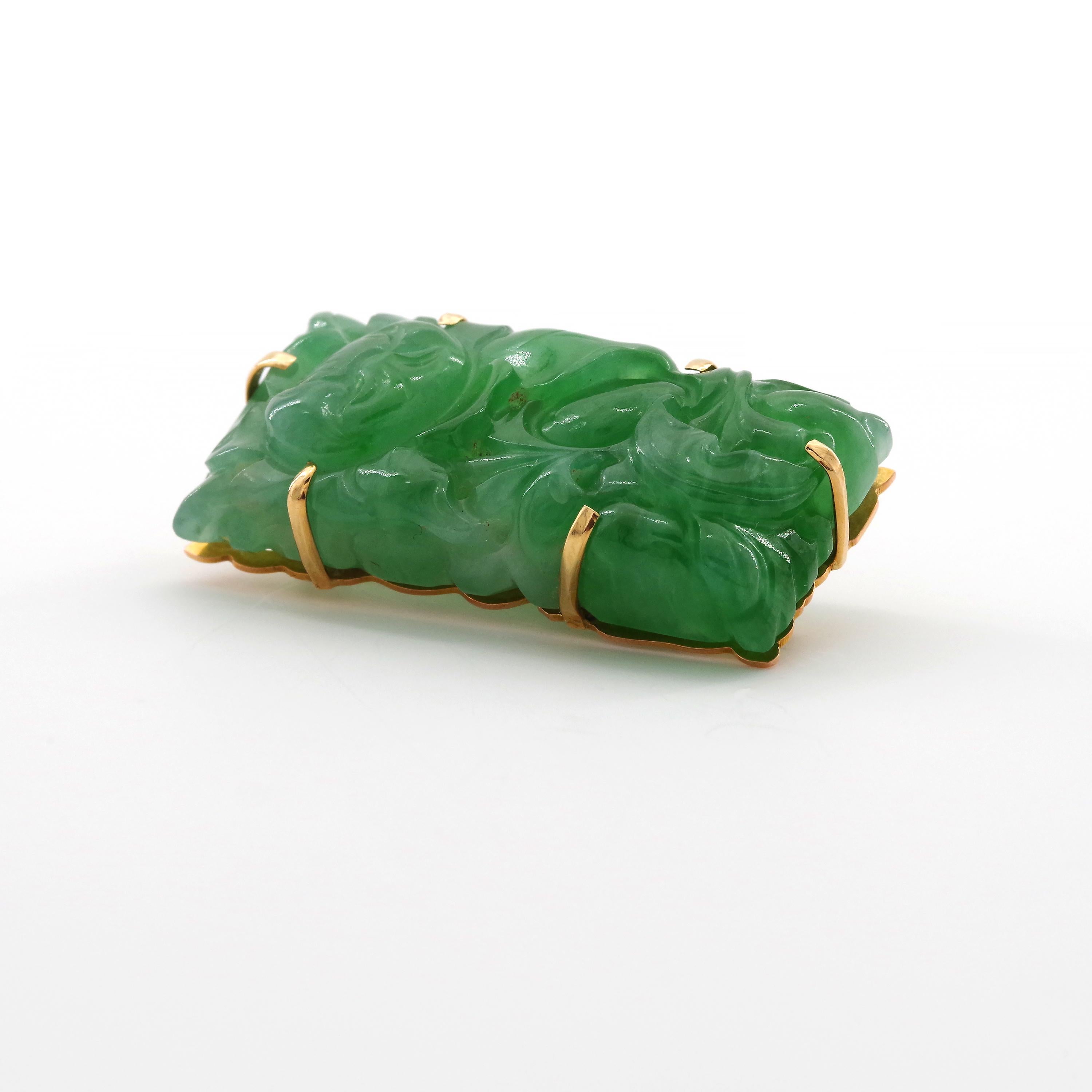 Art Deco Natural and Untreated Jade Brooch in Apple Green Singularly Spectacular 8