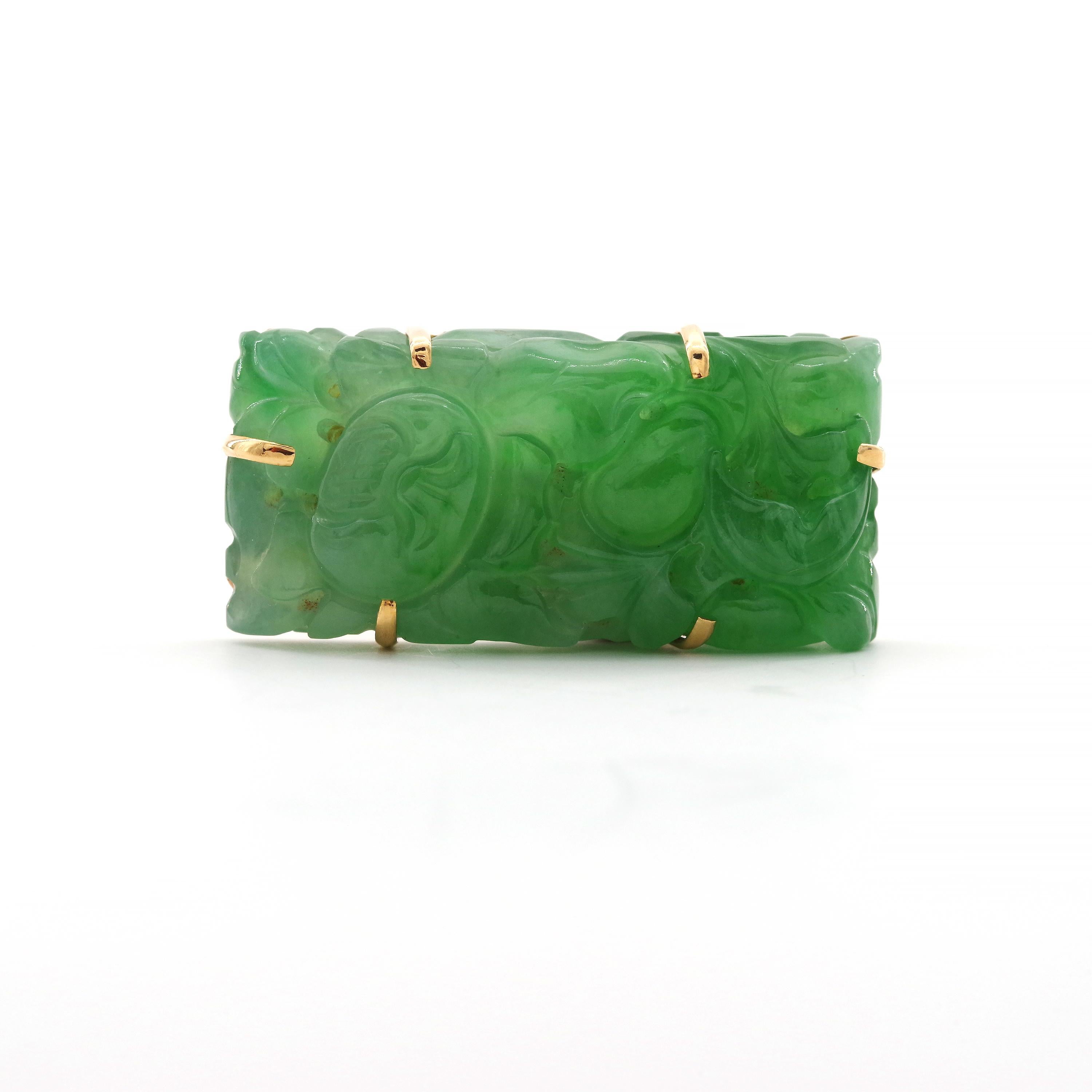 Art Deco Natural and Untreated Jade Brooch in Apple Green Singularly Spectacular 9
