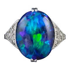 Art Deco Natural Black Opal Diamond Ring 8 Carat Opal Platinum, circa 1920