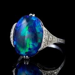 Art Deco Natural Black Opal Diamond Ring 8 Carat Opal Platinum, circa 1920