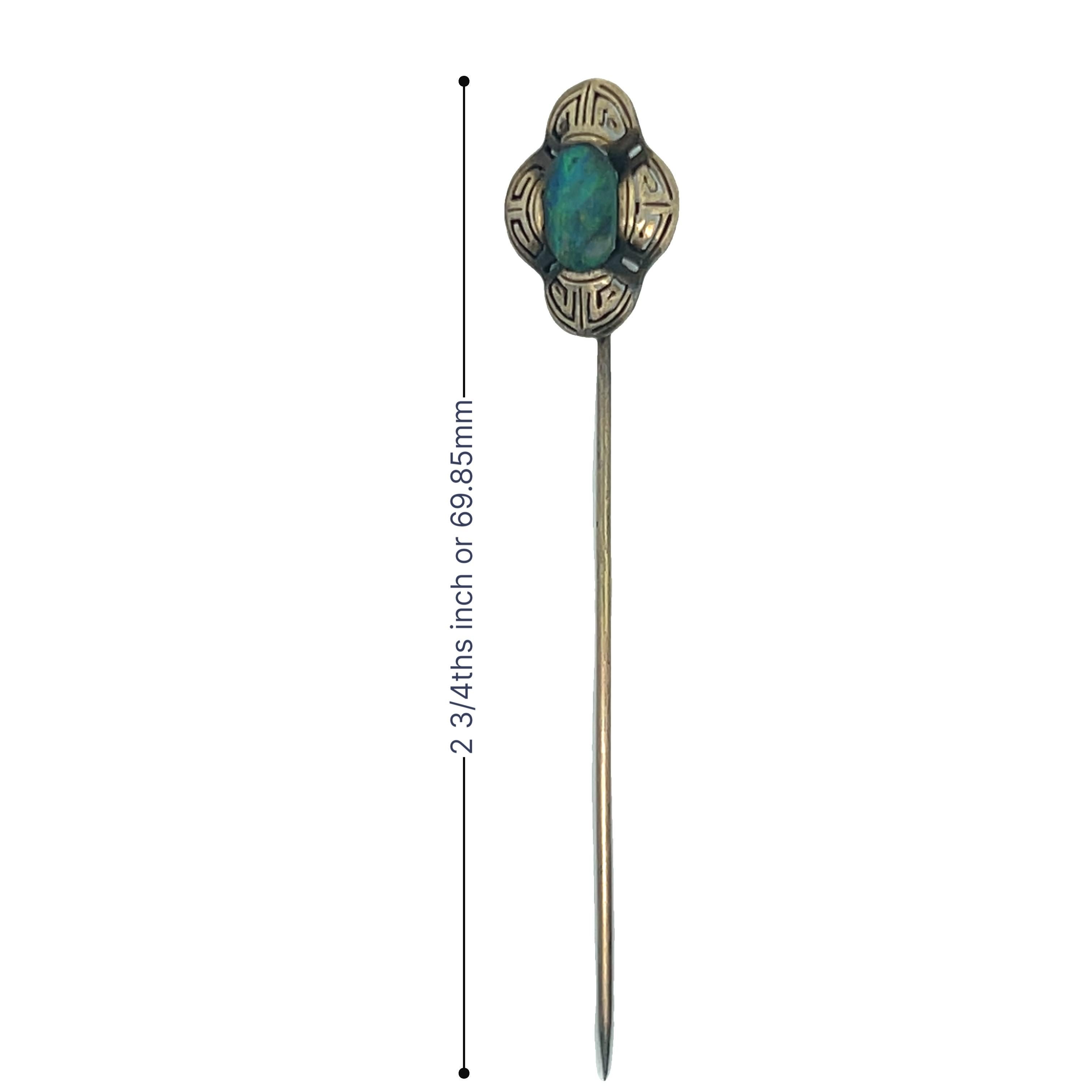Art Deco Natural Black Opal Stick Pin 14K Yellow Gold For Sale 5
