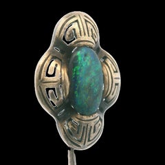 Art Deco Natural Black Opal Stick Pin 14K Yellow Gold